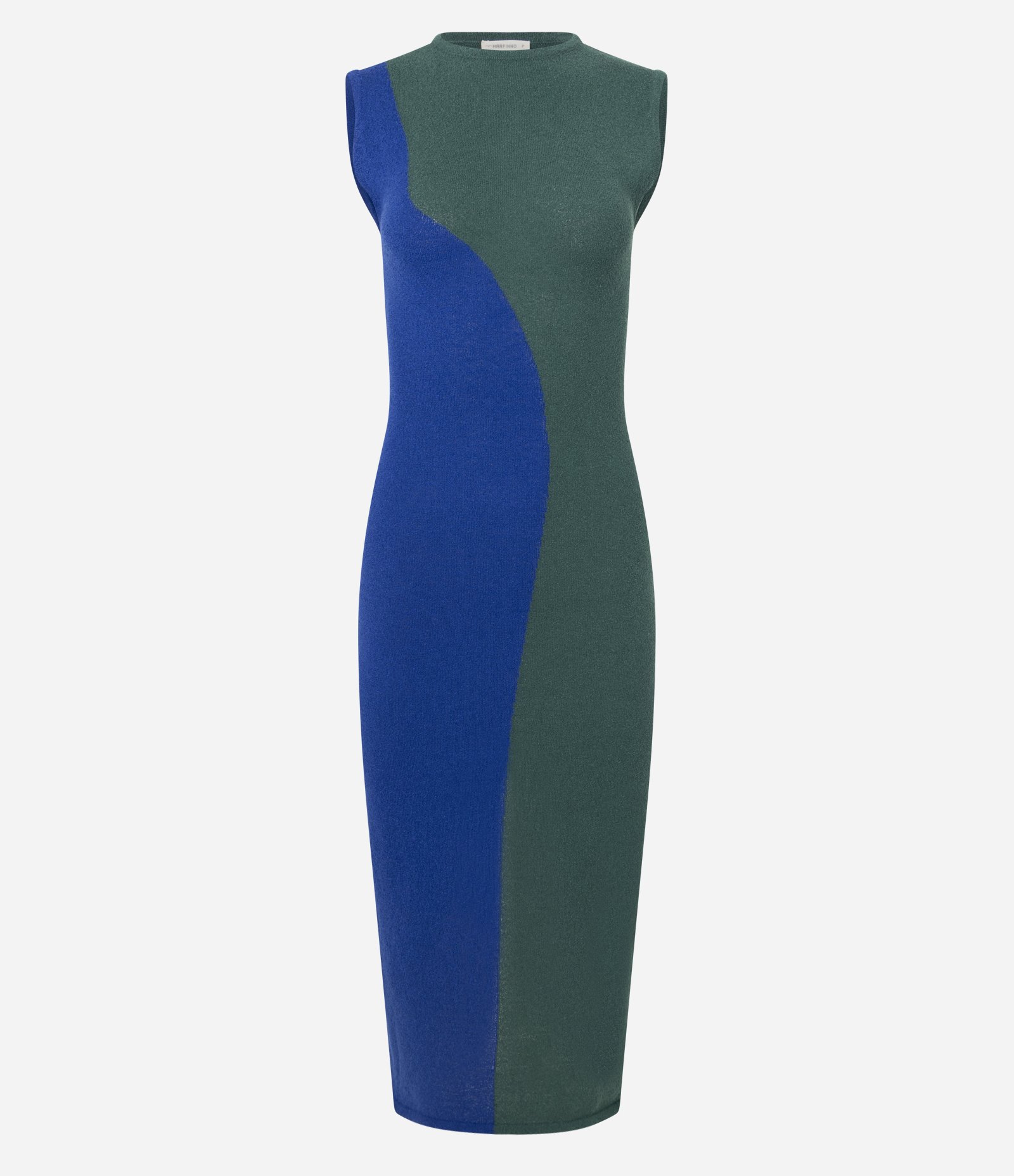 Vestido Midi em Tricô com Recorte Ondulado e Fenda Traseira Azul/Verde 1