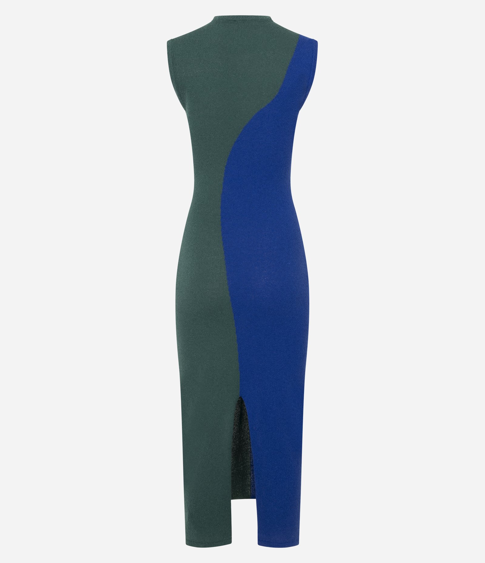 Vestido Midi em Tricô com Recorte Ondulado e Fenda Traseira Azul/Verde 3