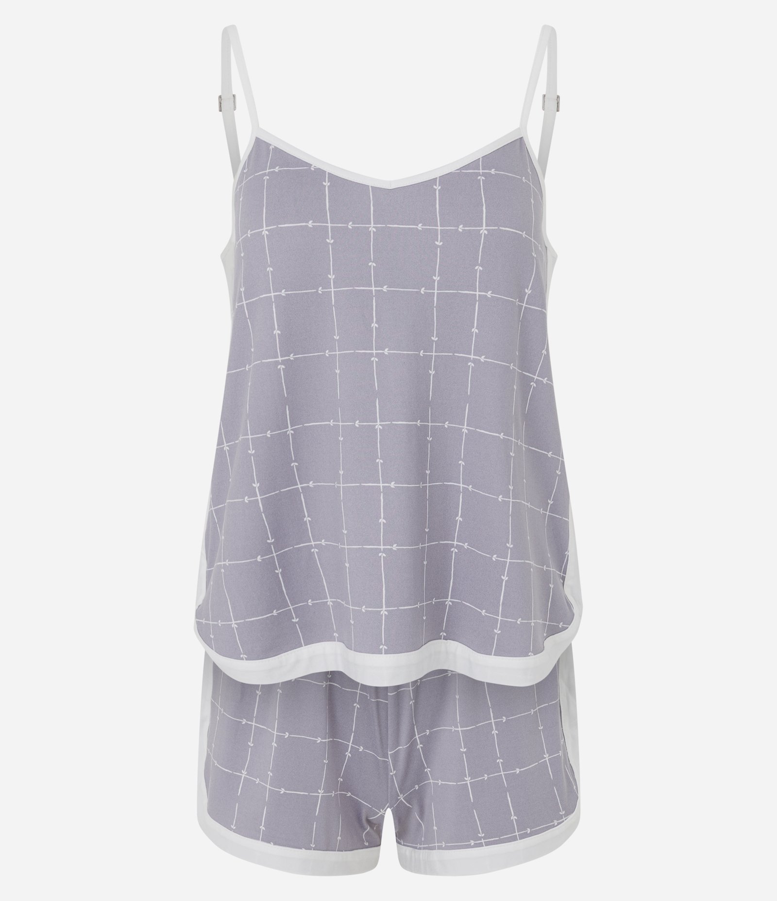 Pijama Short Doll Regular com Toque Suave e Estampa Geométrica Cinza 5