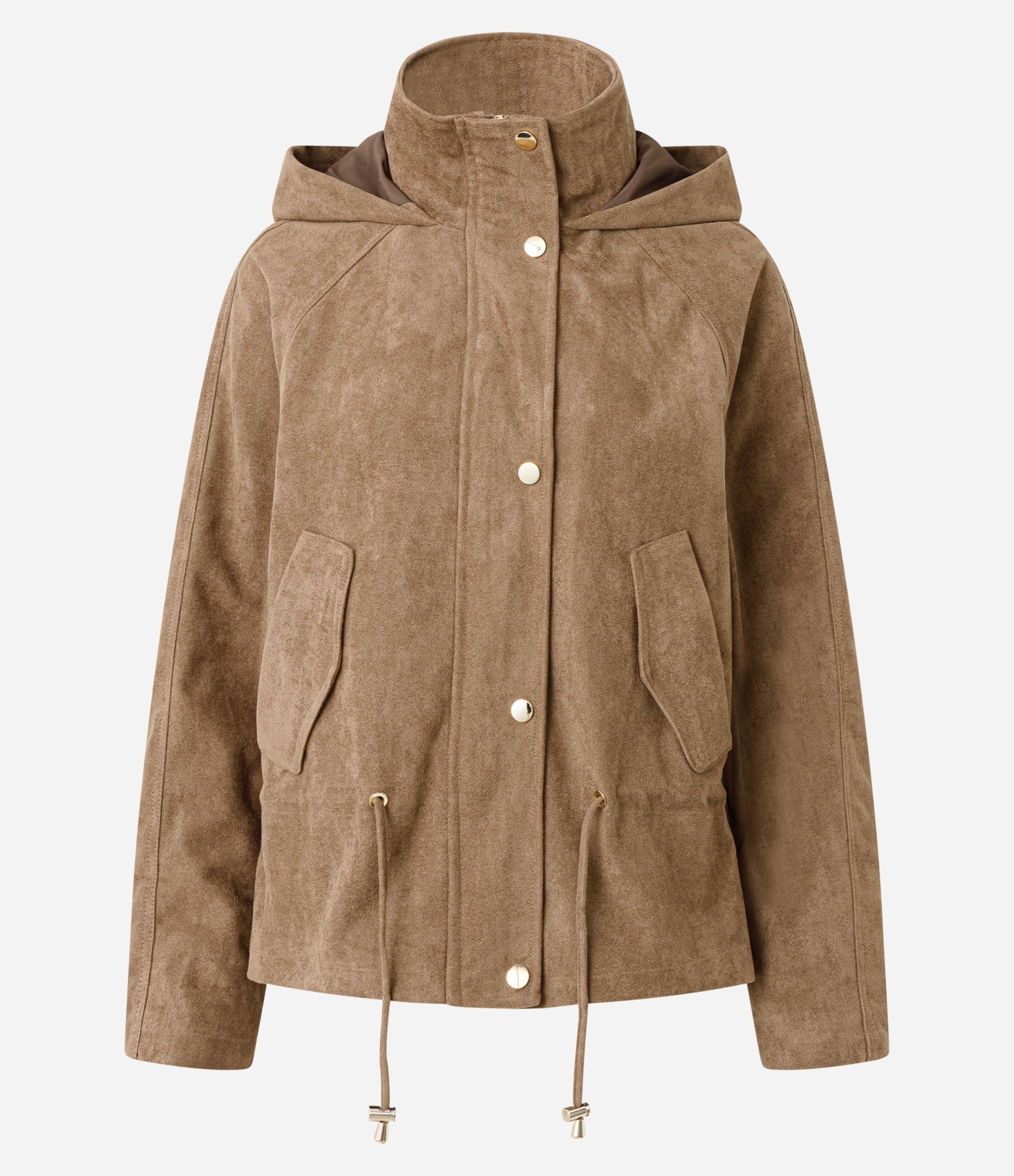 Jaqueta em Suede com Capuz e Ajuste na Cintura Bege 5