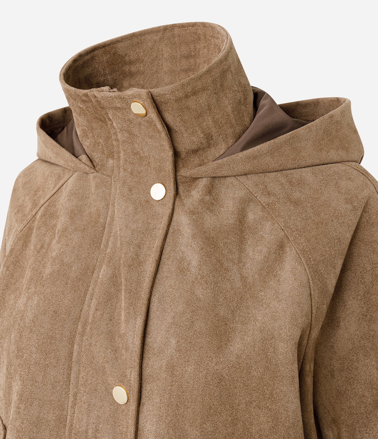 Jaqueta em Suede com Capuz e Ajuste na Cintura Bege 6