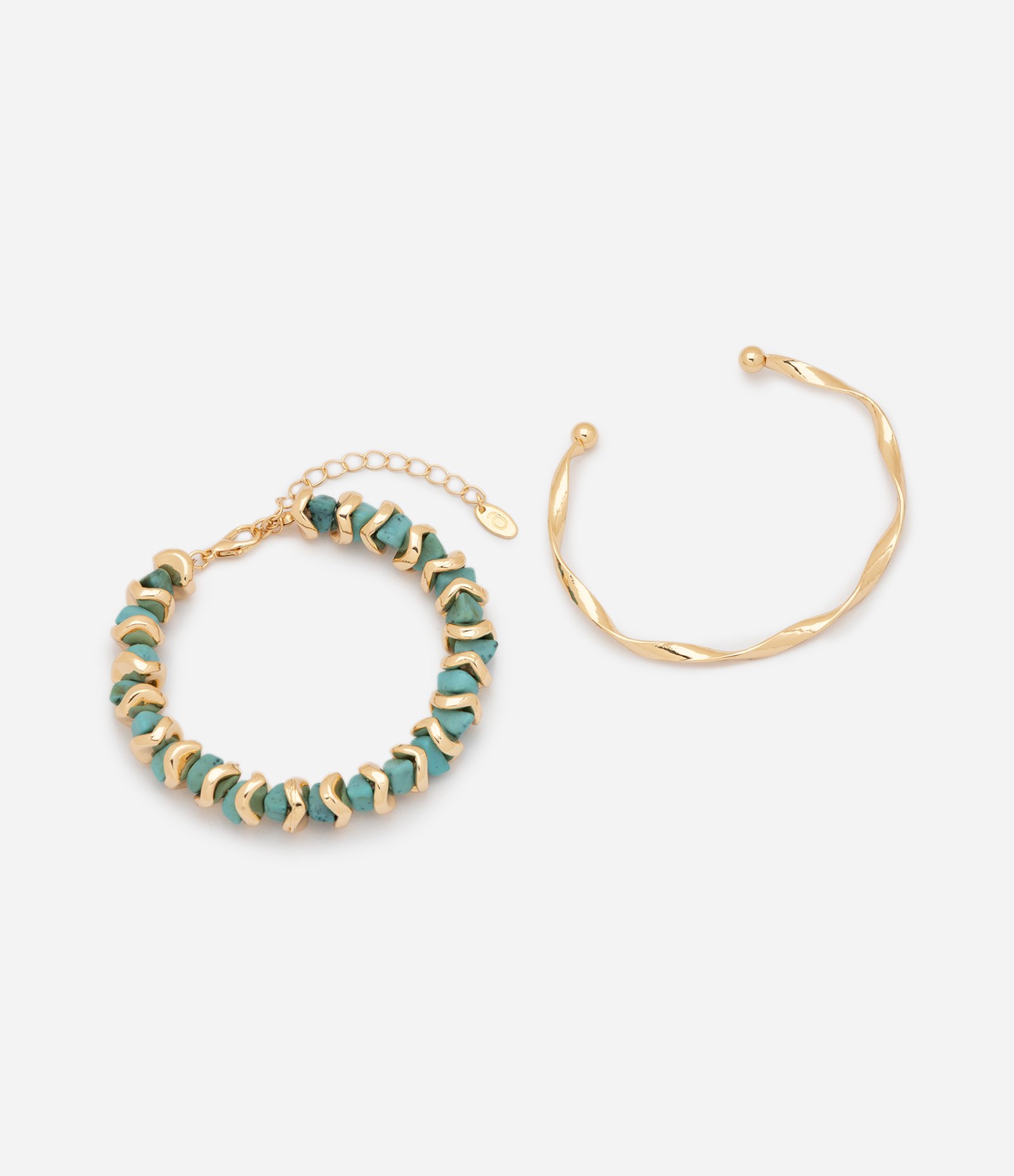 Kit 02 Braceletes em Metal com Aplicação de Pedras Dourado 3