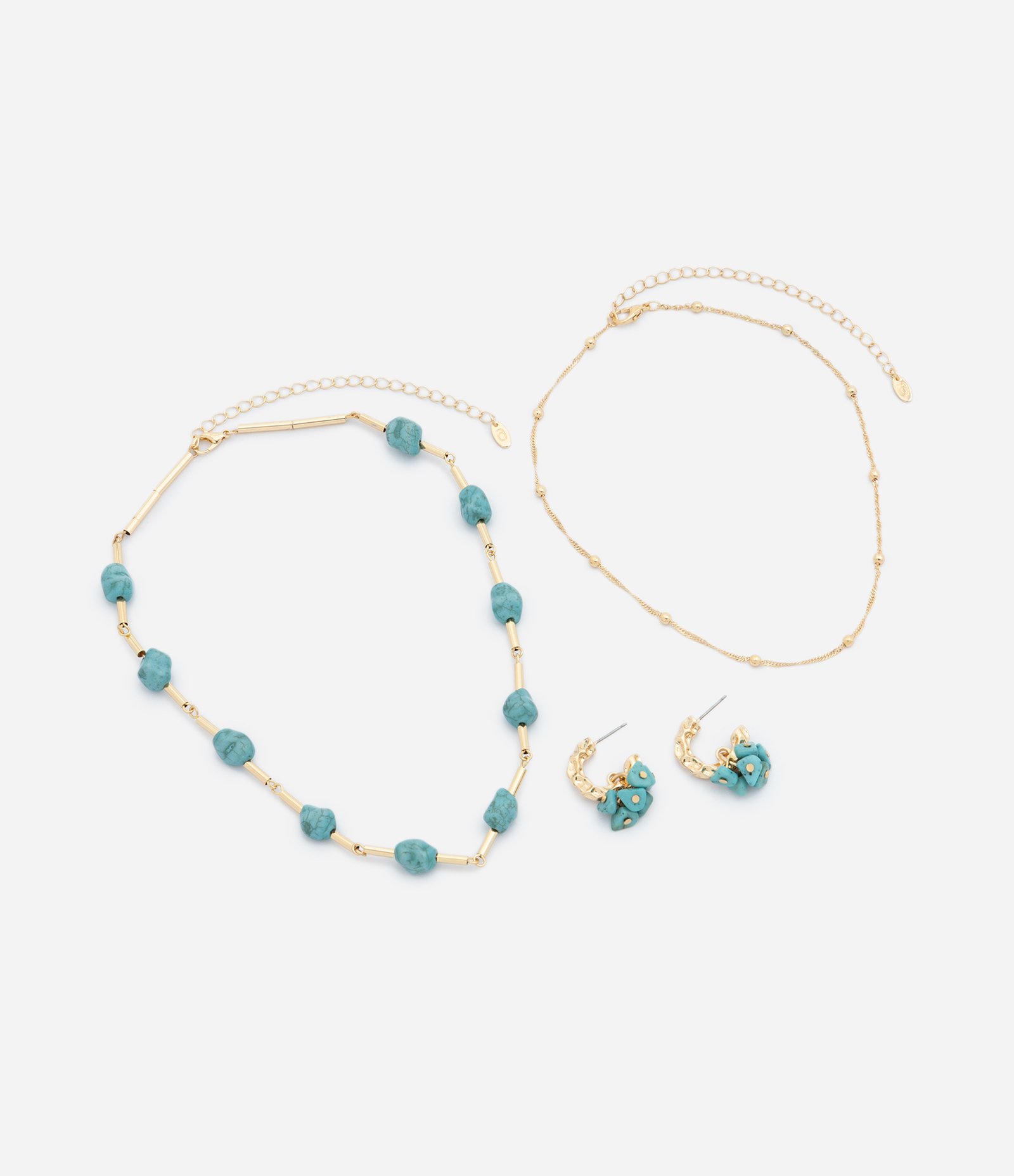 Conjunto Colar Camadas e Brincos com Pingentes de Cascalho Dourado 3