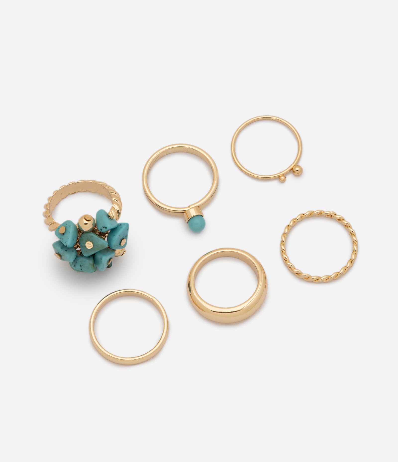 Kit 06 Anéis Delicados com Modelagens Variadas Dourado 2