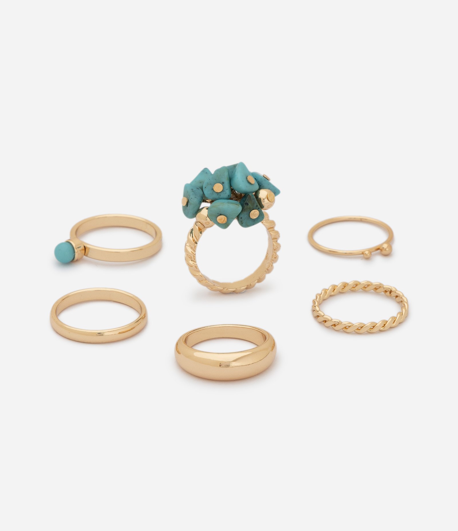 Kit 06 Anéis Delicados com Modelagens Variadas Dourado 3