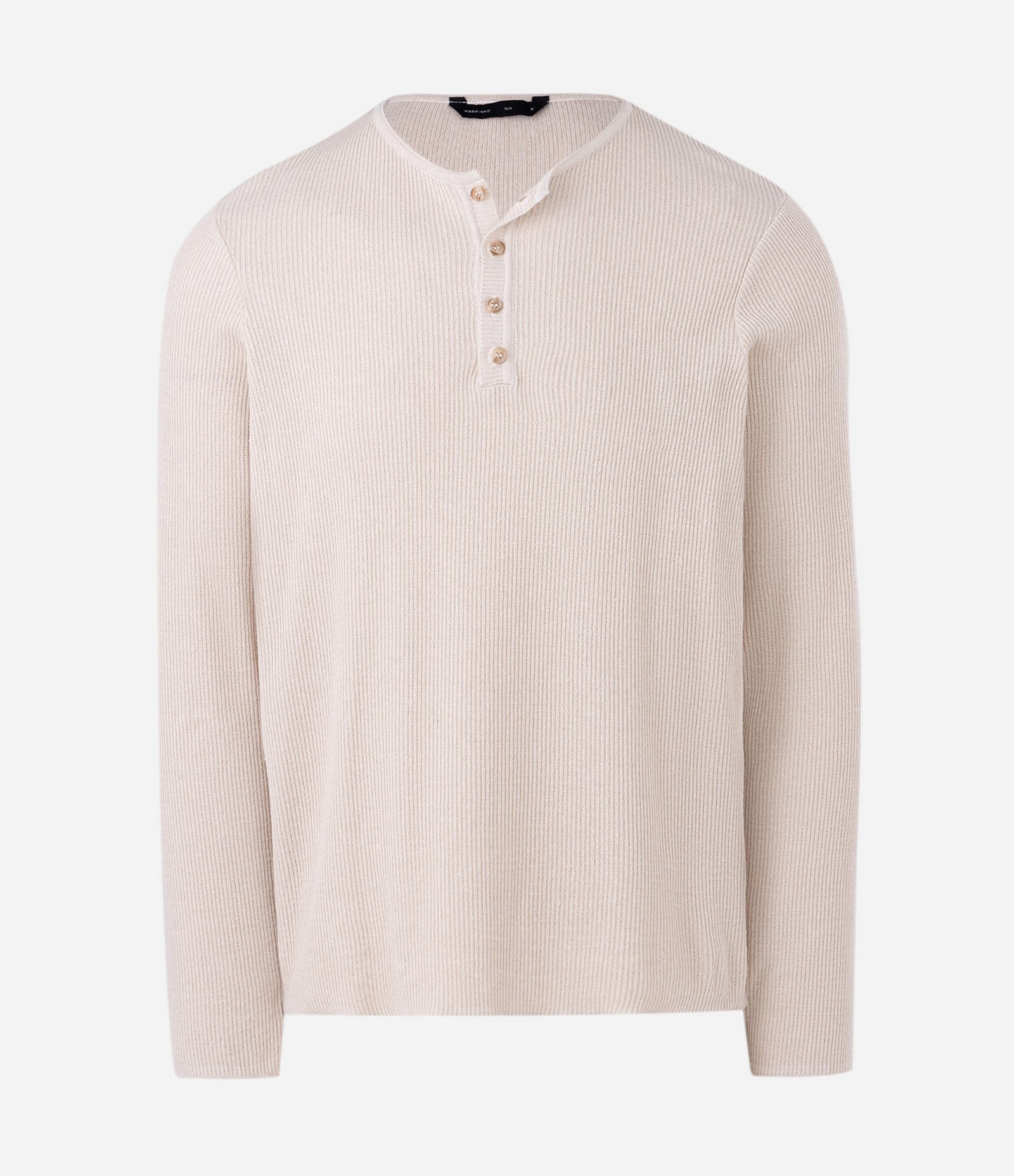 Camiseta Manga Longa Texturizado Henley Bege 5