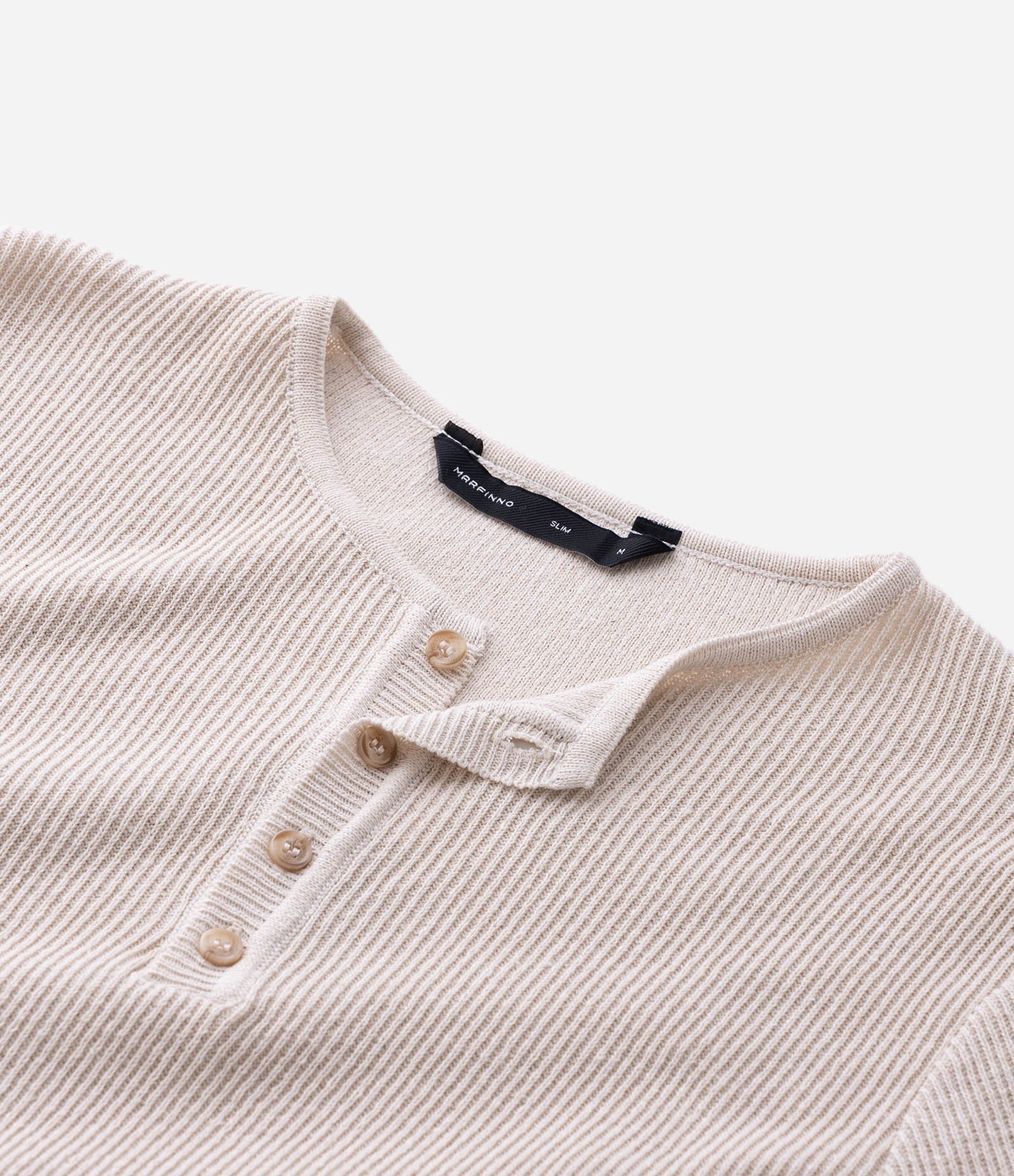 Camiseta Manga Longa Texturizado Henley Bege 9