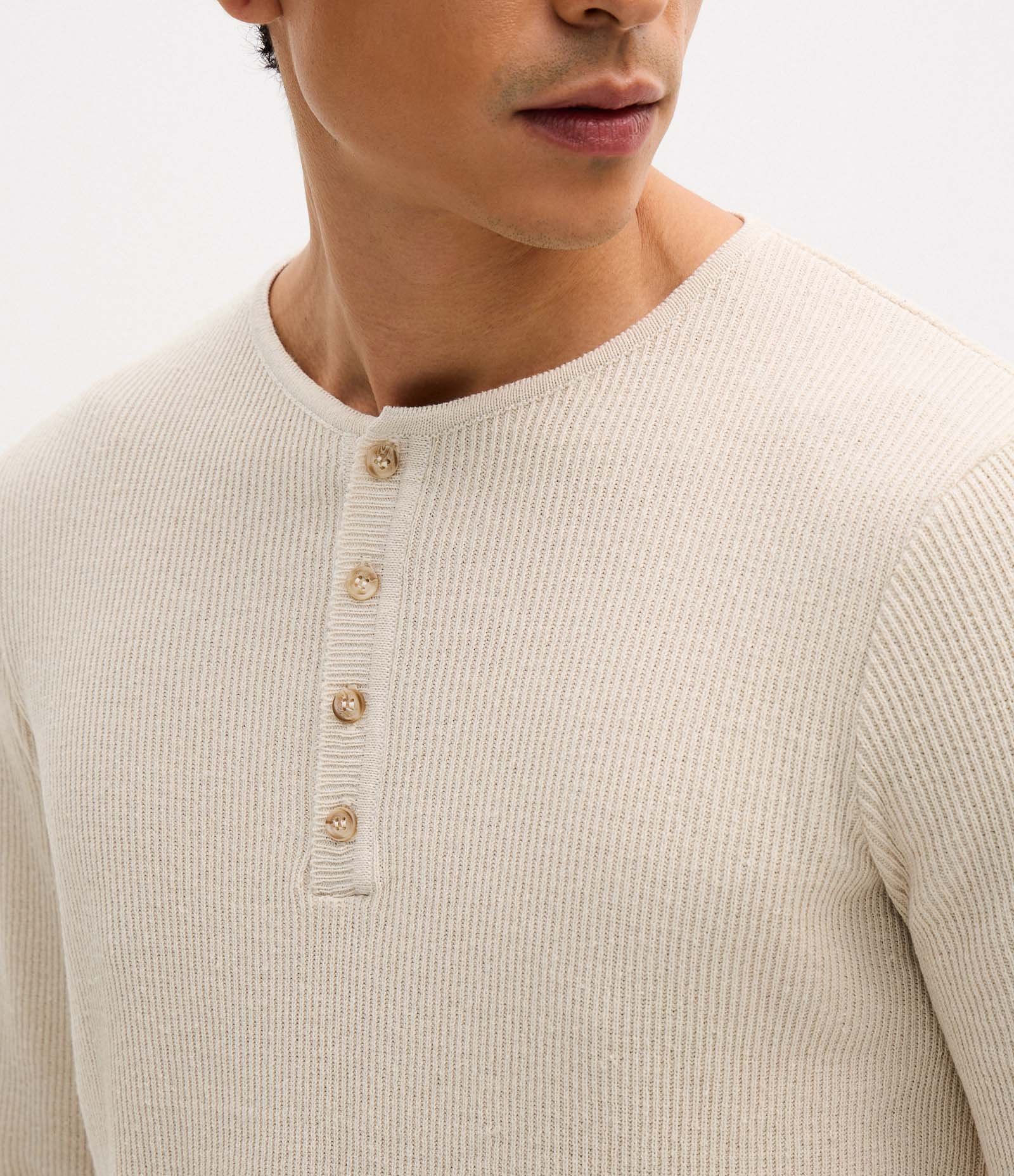 Camiseta Manga Longa Texturizado Henley Bege 3