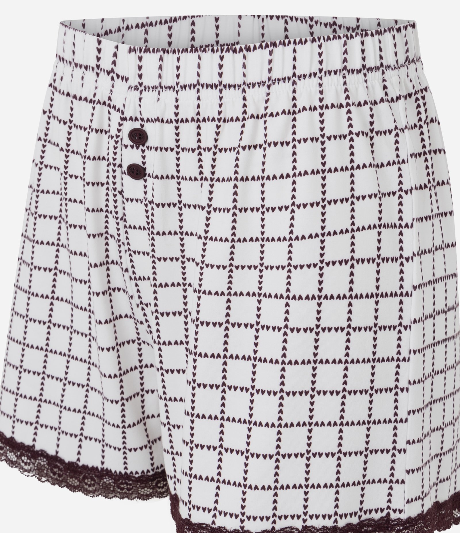 Short de Pijama em Peach Touch com Estampa Geométrica e Corações Branco 6