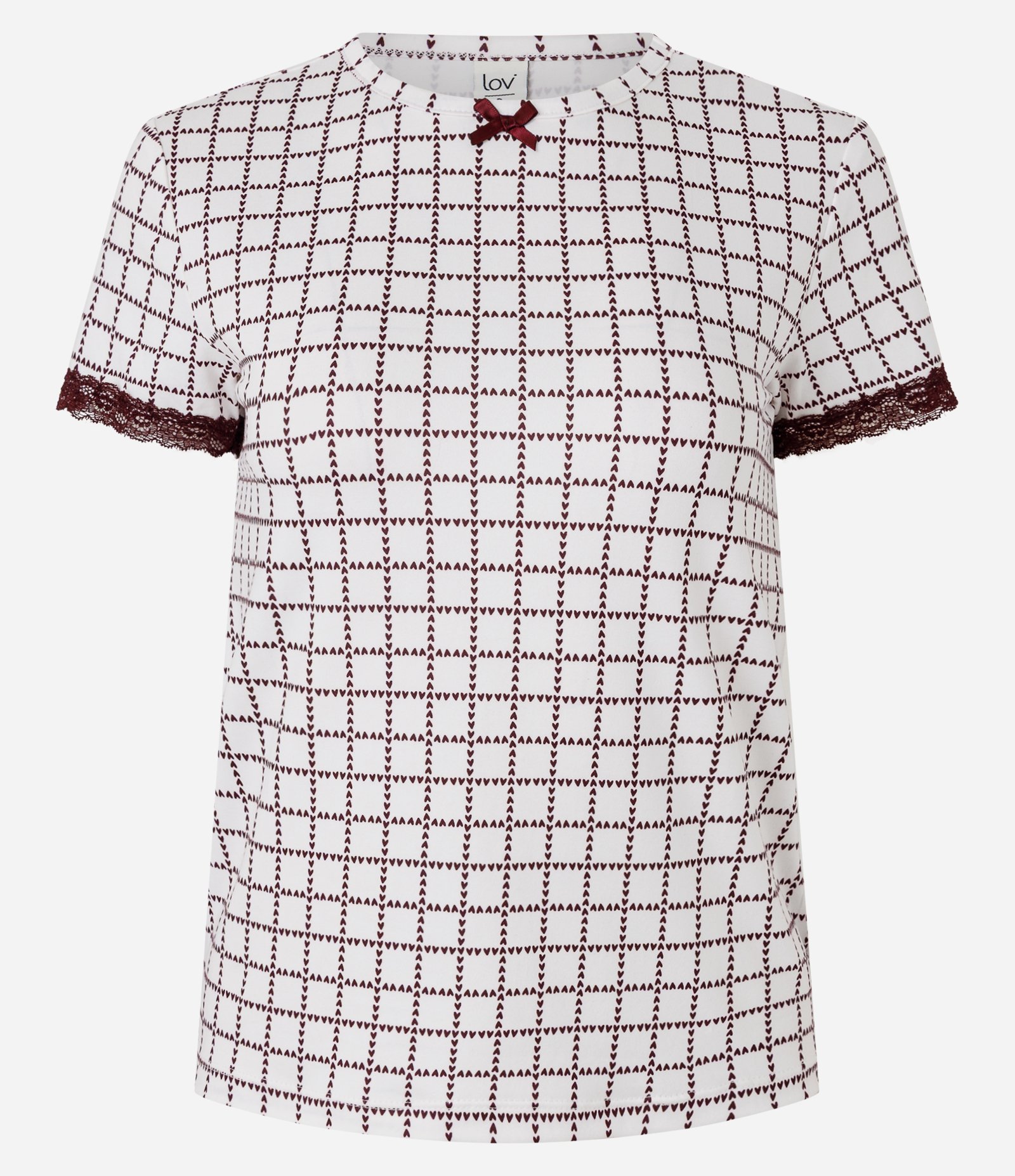 Blusa de Pijama em Peach Touch com Estampa Geométrica e Corações Branco 5