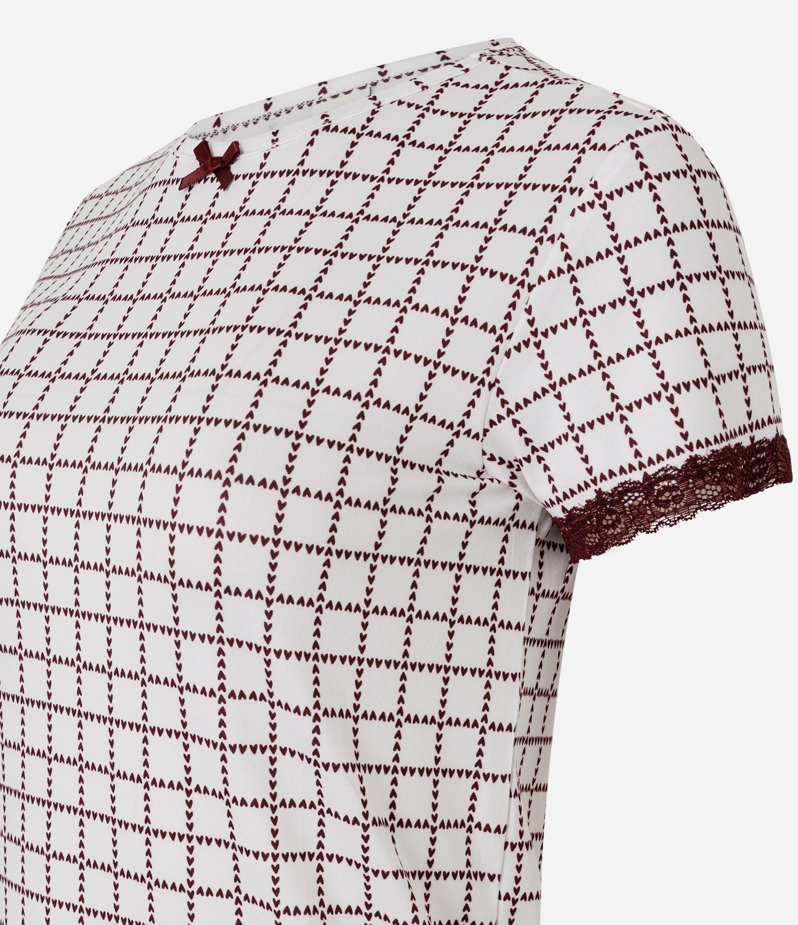 Blusa de Pijama em Peach Touch com Estampa Geométrica e Corações Branco 6