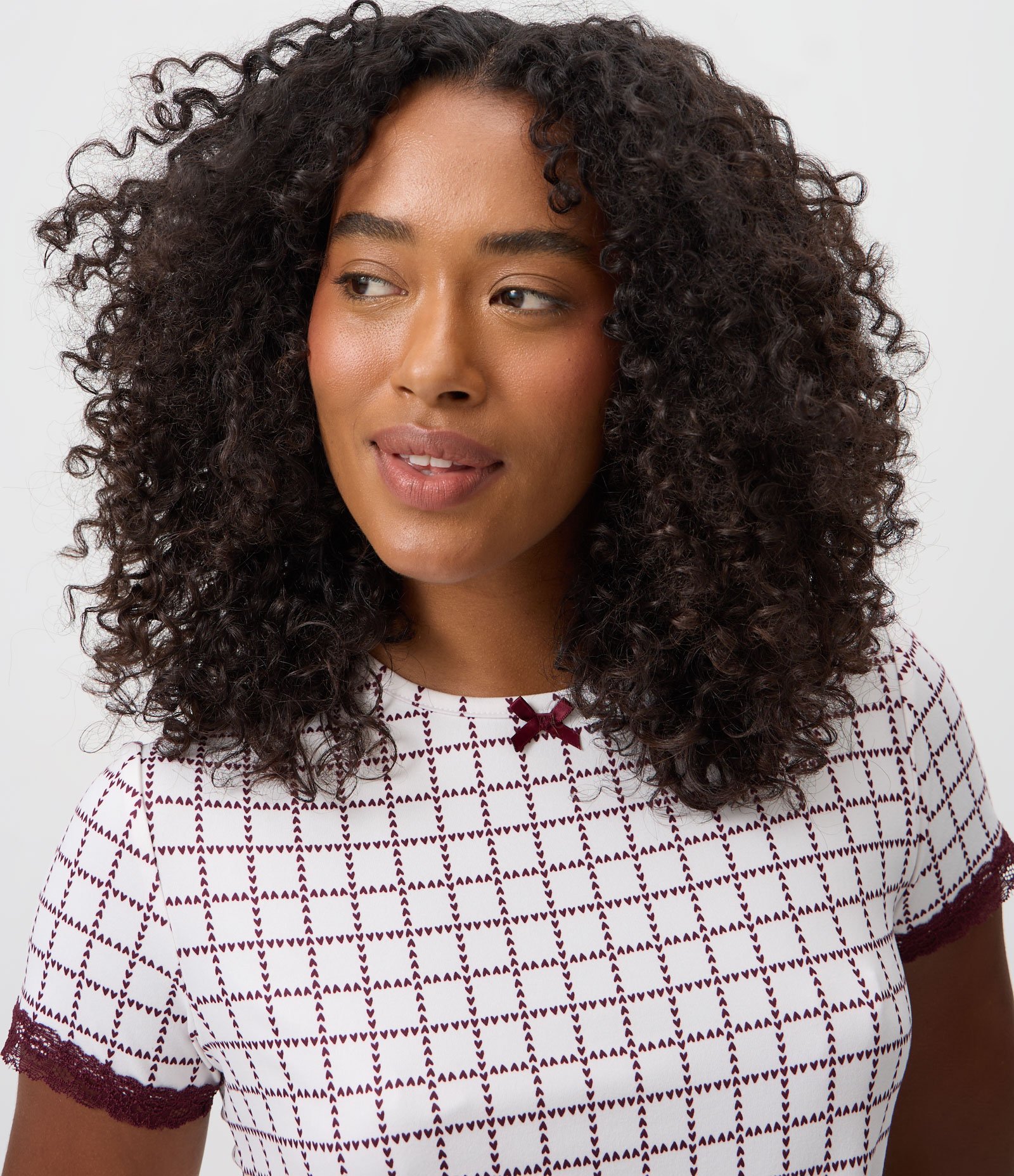Blusa de Pijama em Peach Touch com Estampa Geométrica e Corações Branco 3