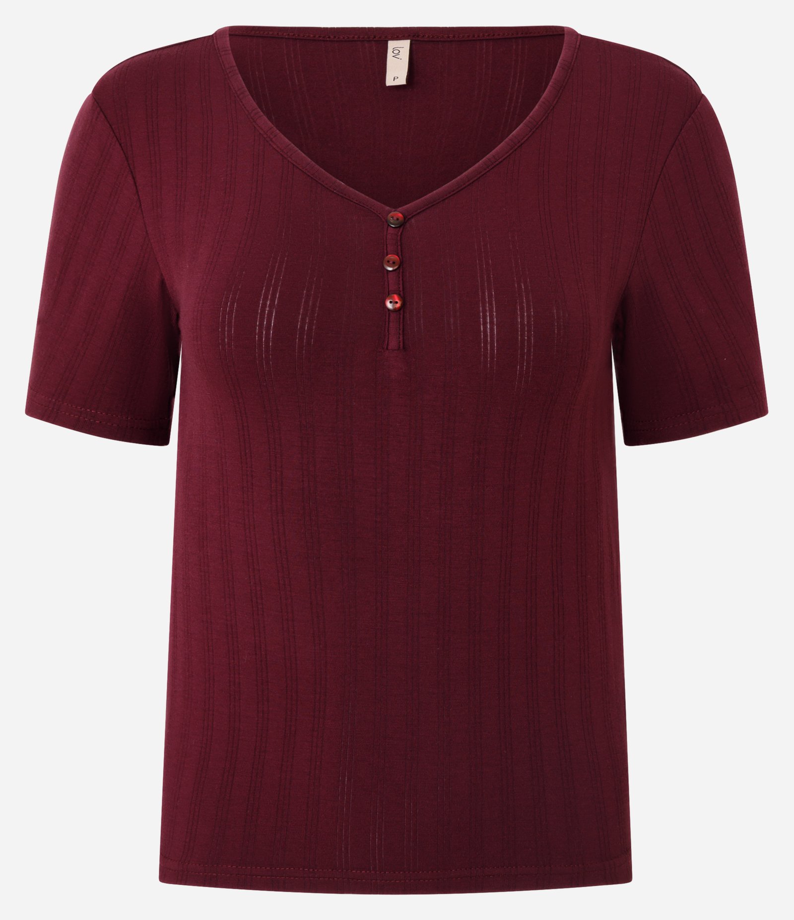 Blusa de Pijama em Ribana com Decote V e Botões Vinho 5