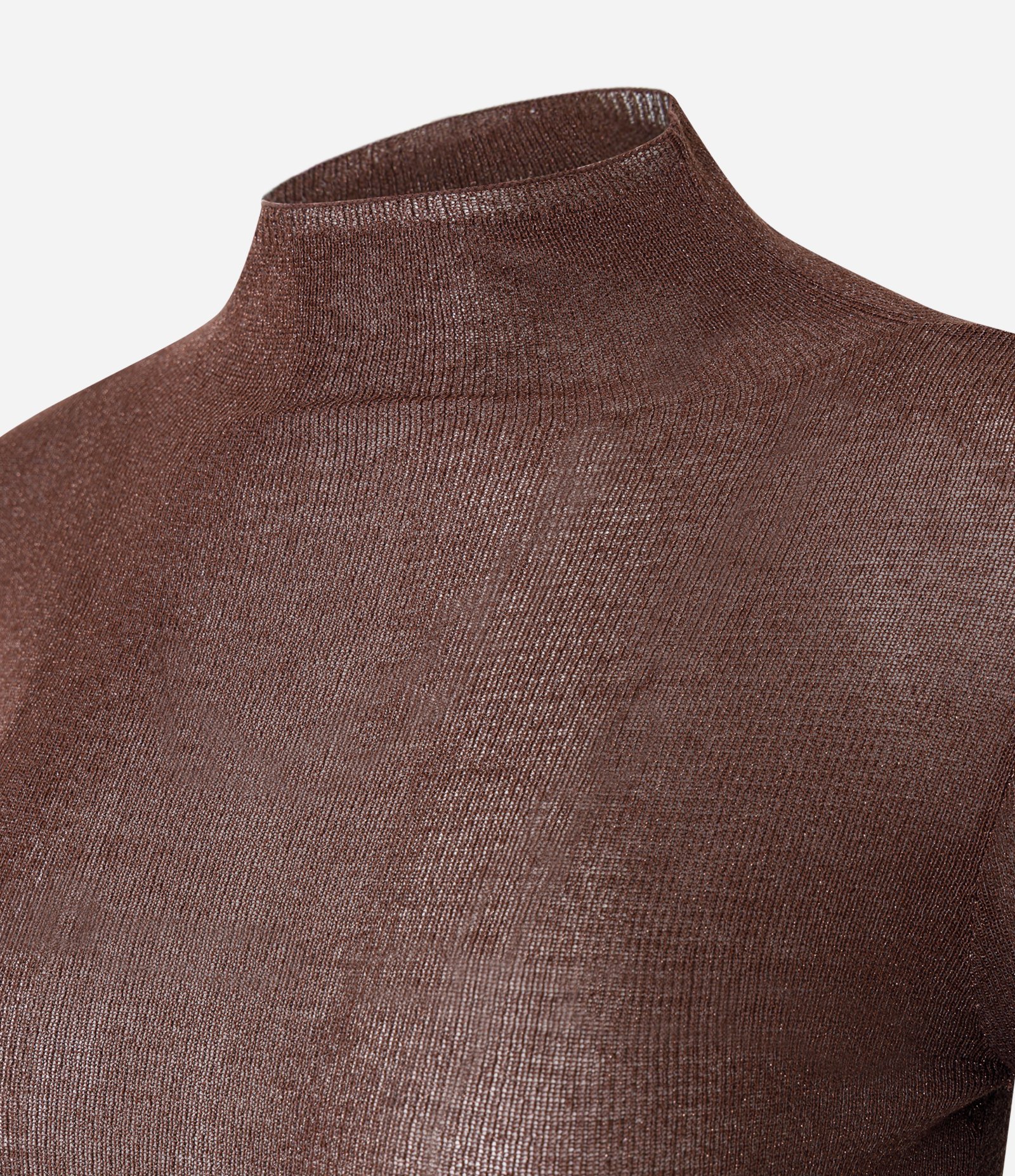 Blusa Regular em Tricô com Leve Transparência Marrom 6