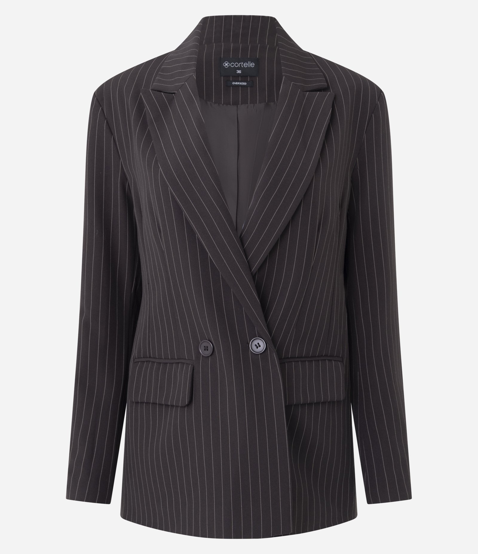 Blazer Oversized Risca de Giz com Gola Lapela Marrom 5