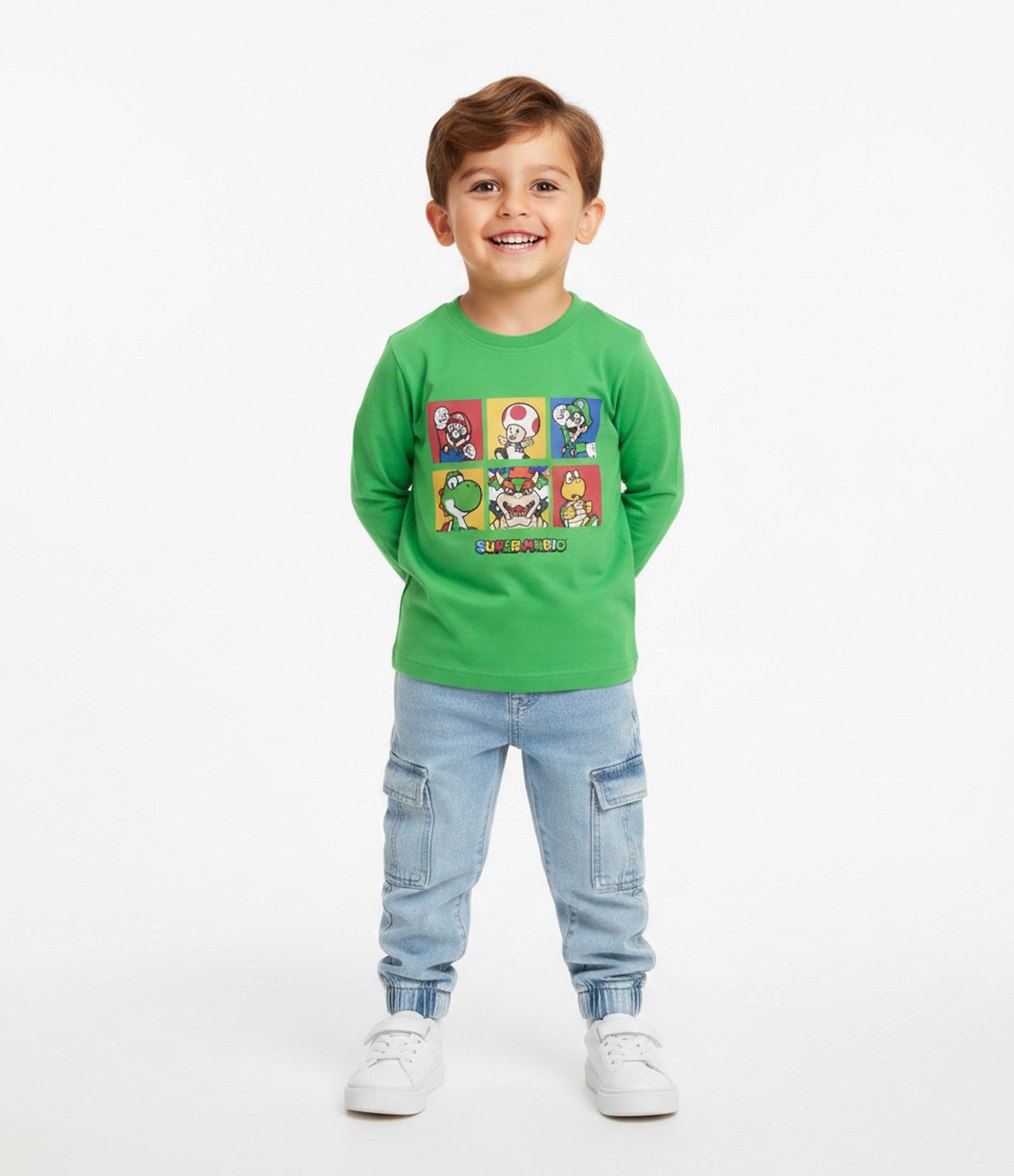 Camiseta Infantil em Algodão com Estampa Super Mario – Tam 4 a 12 Anos Verde 1