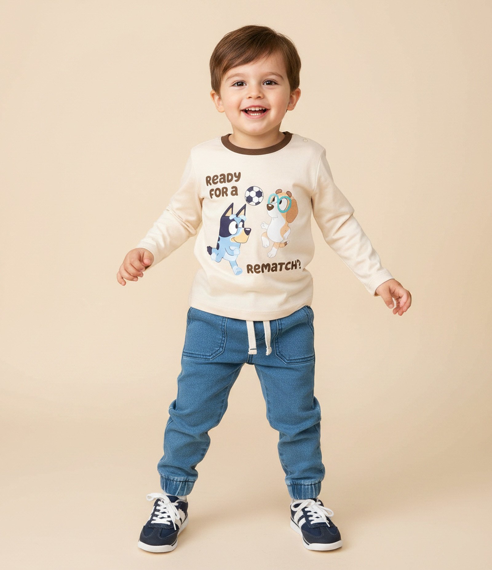 Camiseta Infantil com Estampa Bluey Futebol – Tam 2 a 6 Anos Bege 1