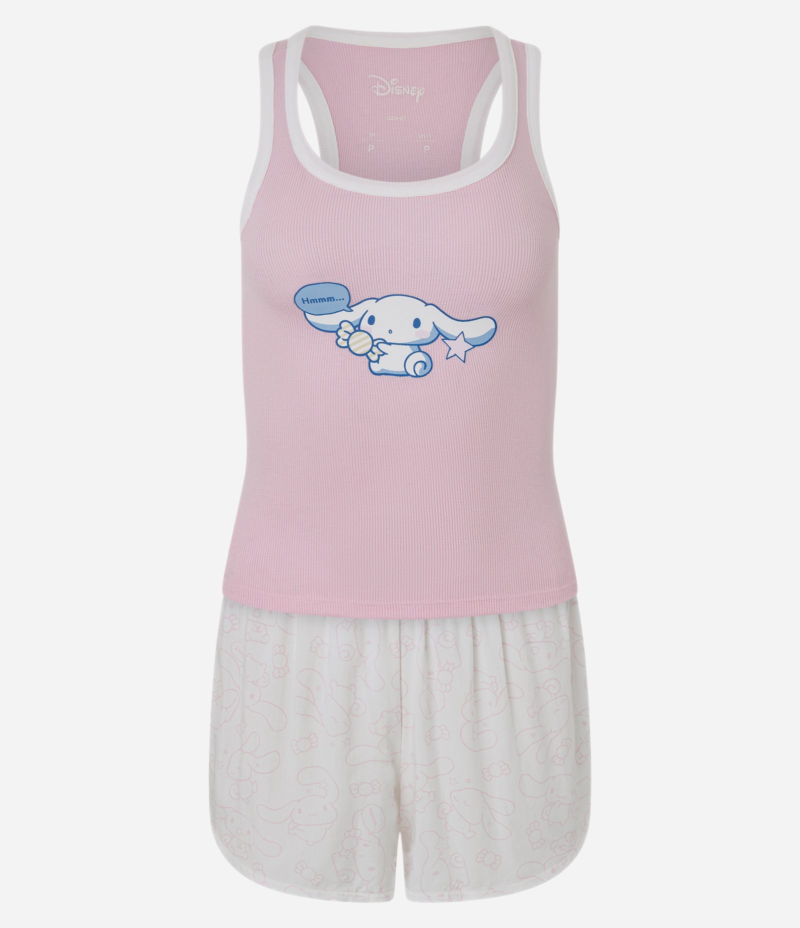 Pijama Curto em Viscolycra com Estampa Cinnamoroll Rosa/Branco 1