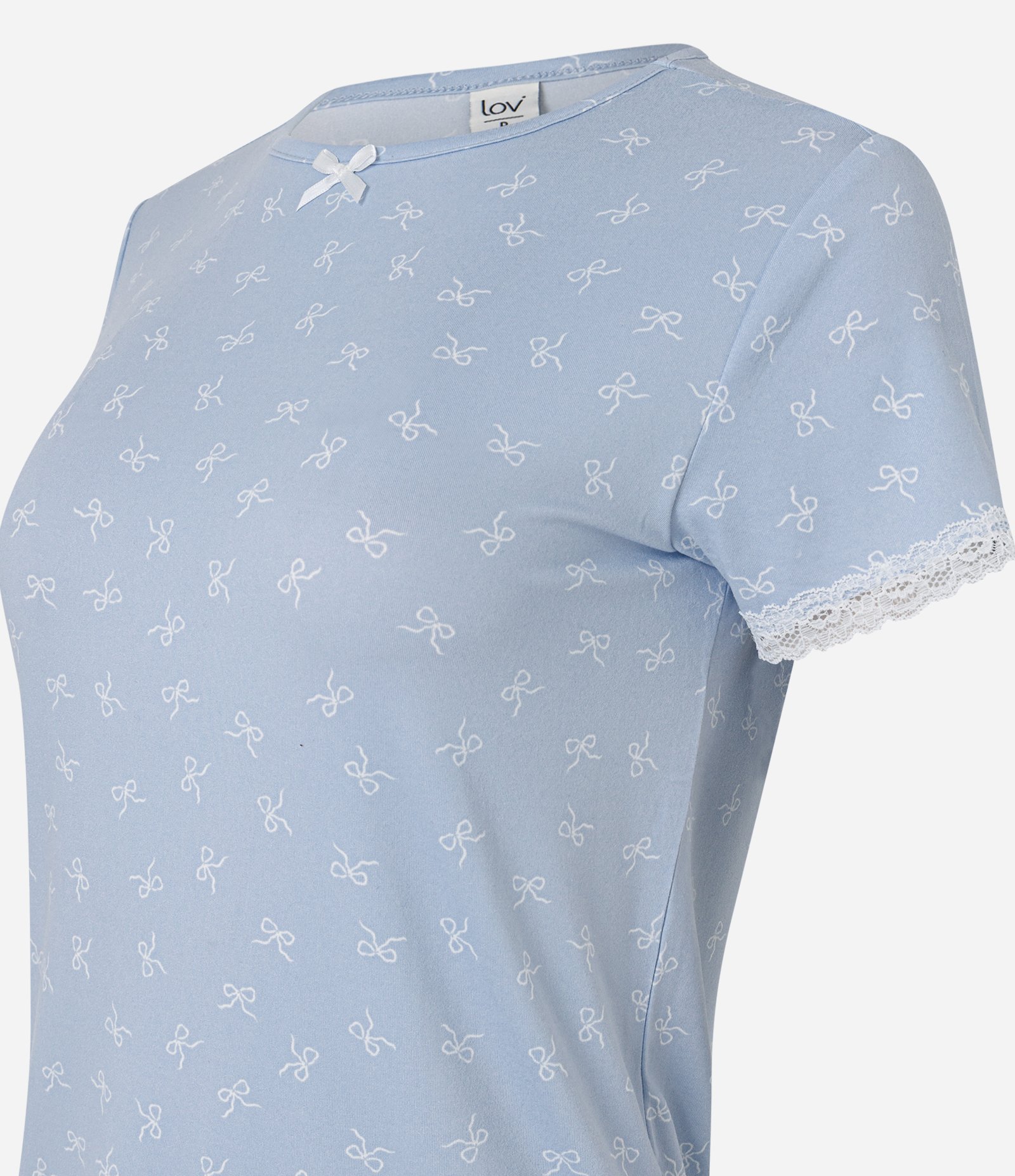 Blusa de Pijama em Peach Touch com Estampa de Laços Azul 6