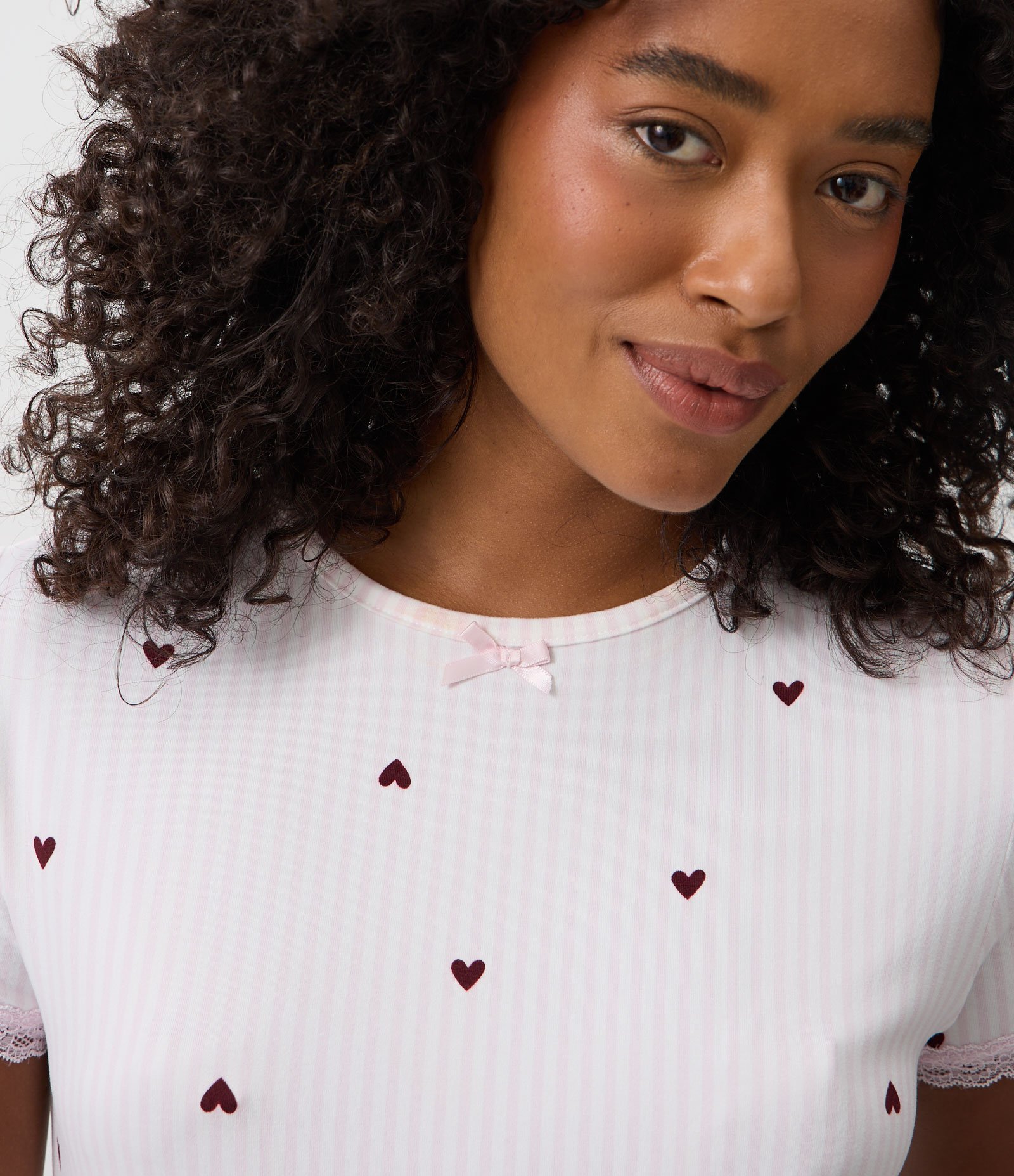 Blusa de Pijama em Peach Touch com Estampa de Corações Branco 3