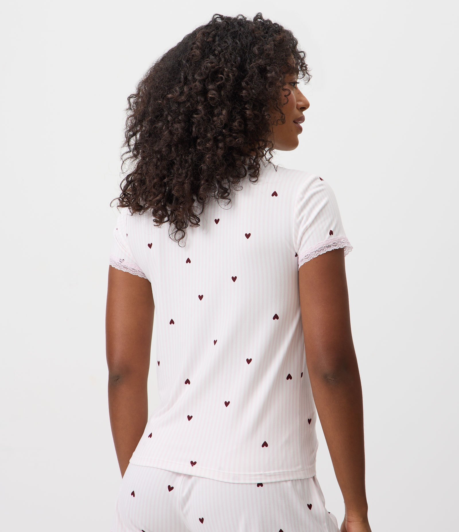 Blusa de Pijama em Peach Touch com Estampa de Corações Branco 4