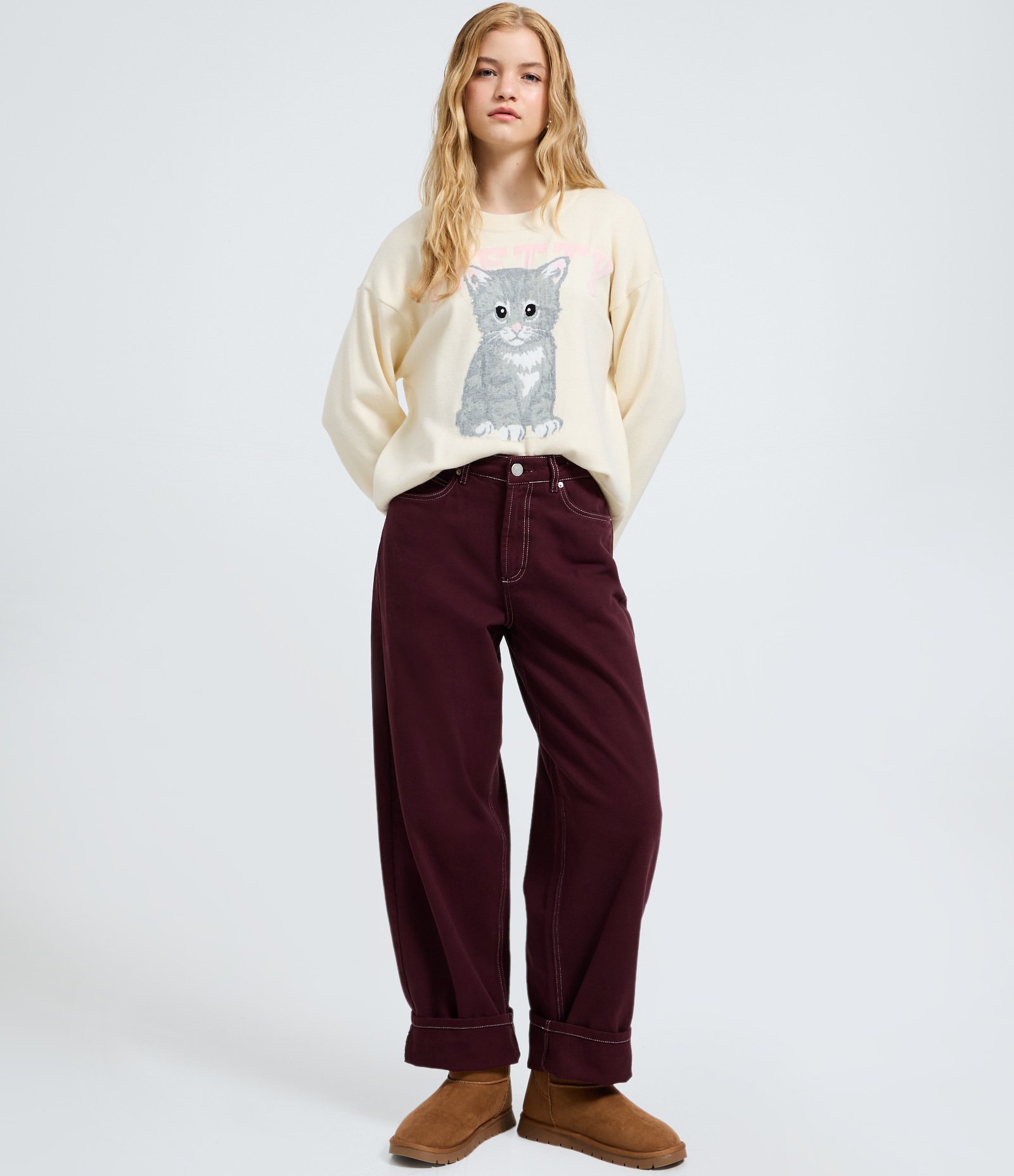 Blusa em Tricô com Estampa de Gato Fofinho Off White 2