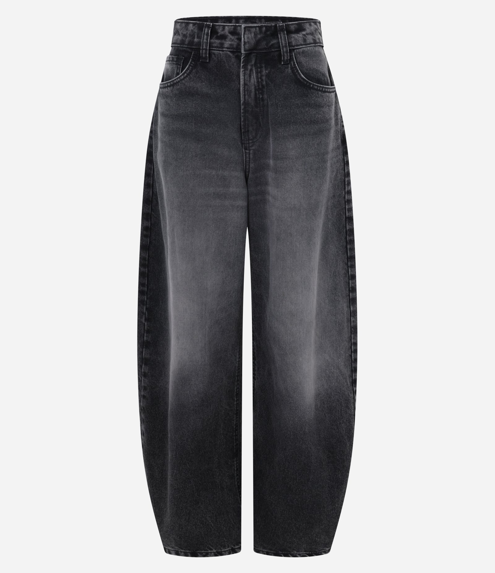 Calça Barrel Jeans com Cintura Alta e Lavagem Estonada Preto 5