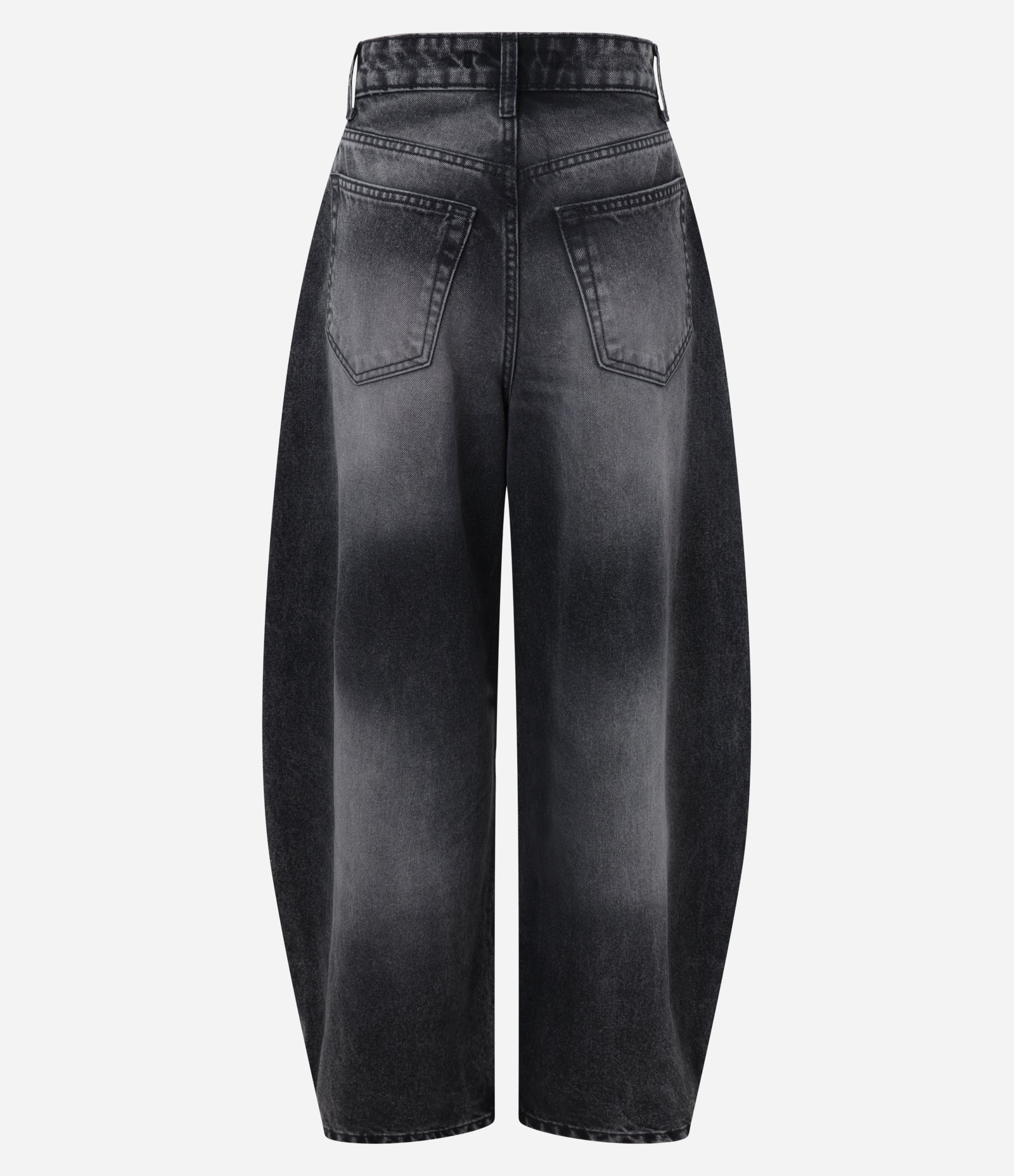 Calça Barrel Jeans com Cintura Alta e Lavagem Estonada Preto 6