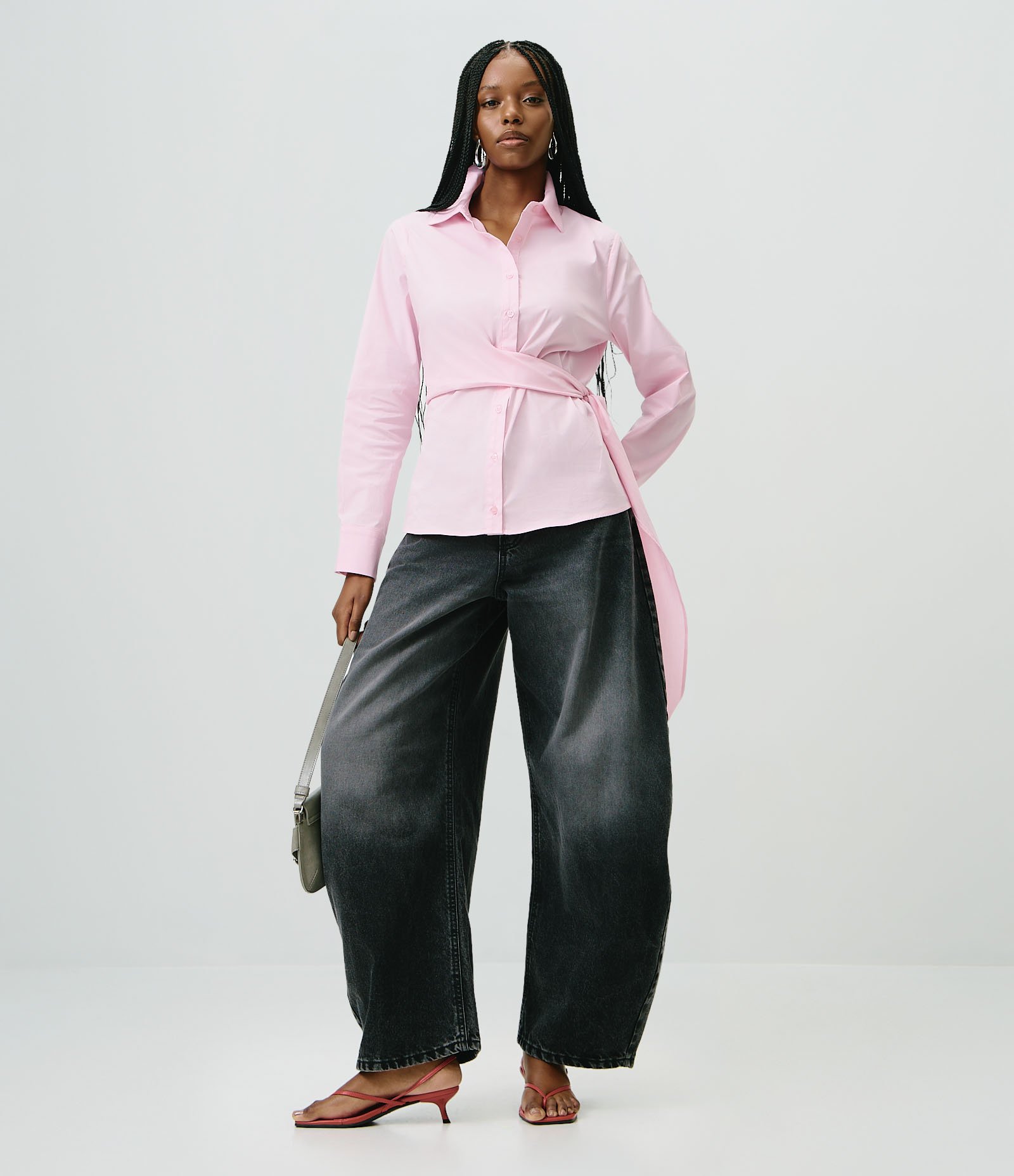 Calça Barrel Jeans com Cintura Alta e Lavagem Estonada Preto 1
