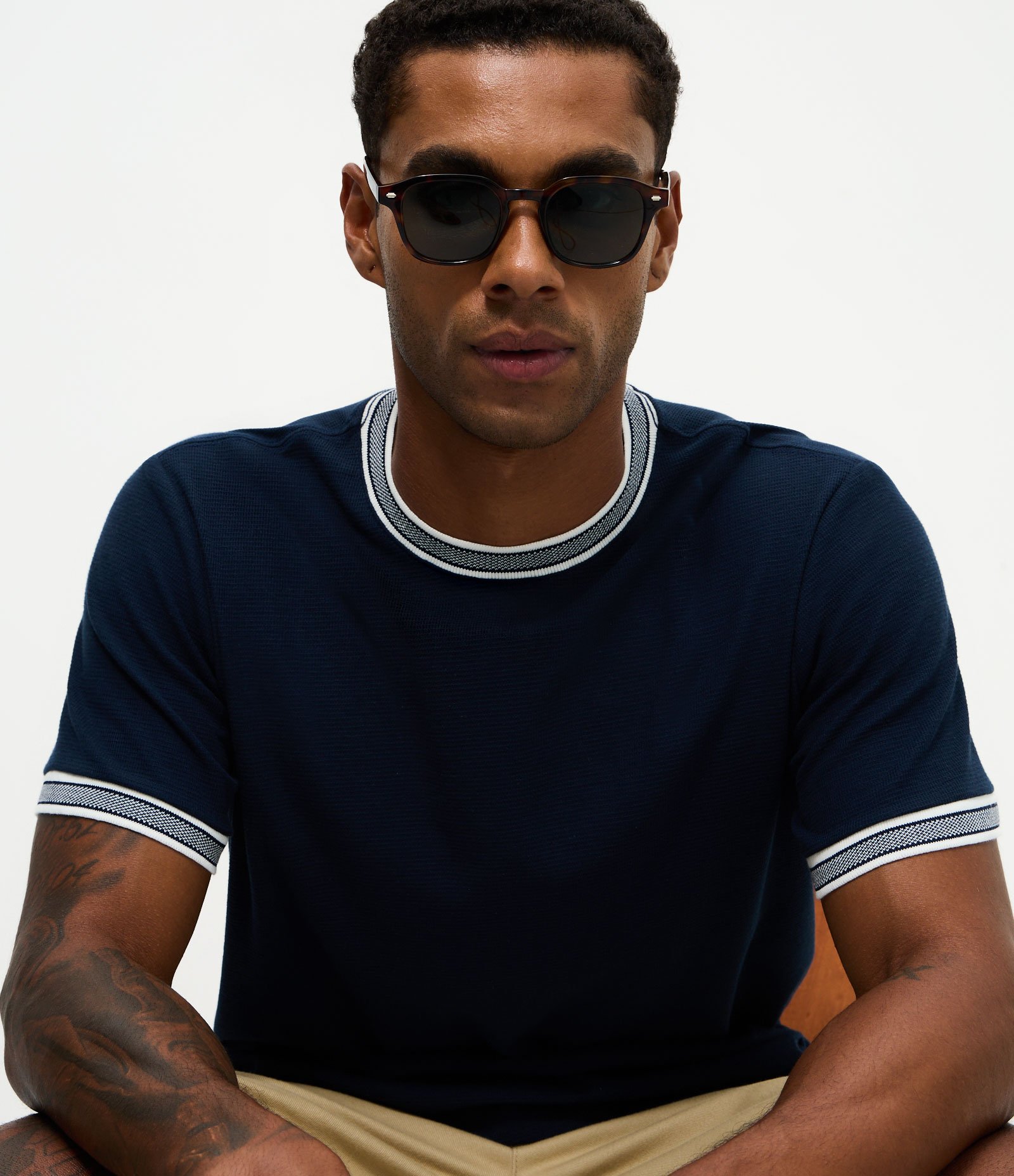 Camiseta Regular em Algodão Texturizado Azul 3