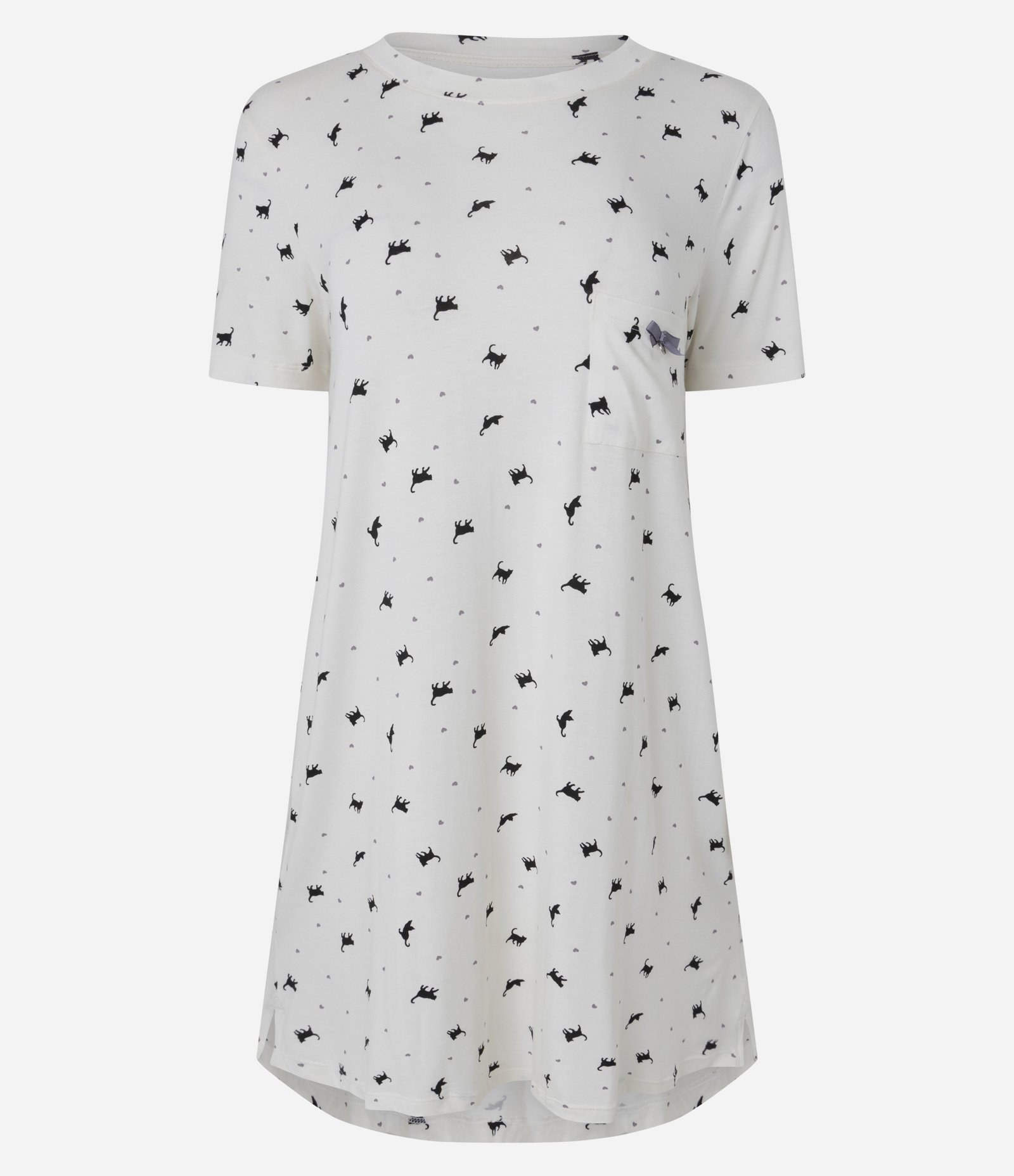 Camisola Curta em Viscolycra com Estampa de Gatinhos Branco 1