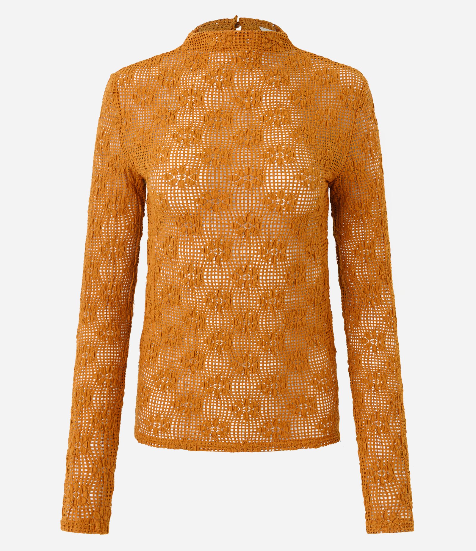 Blusa Regular em Renda Floral com Textura Furada Caramelo 6