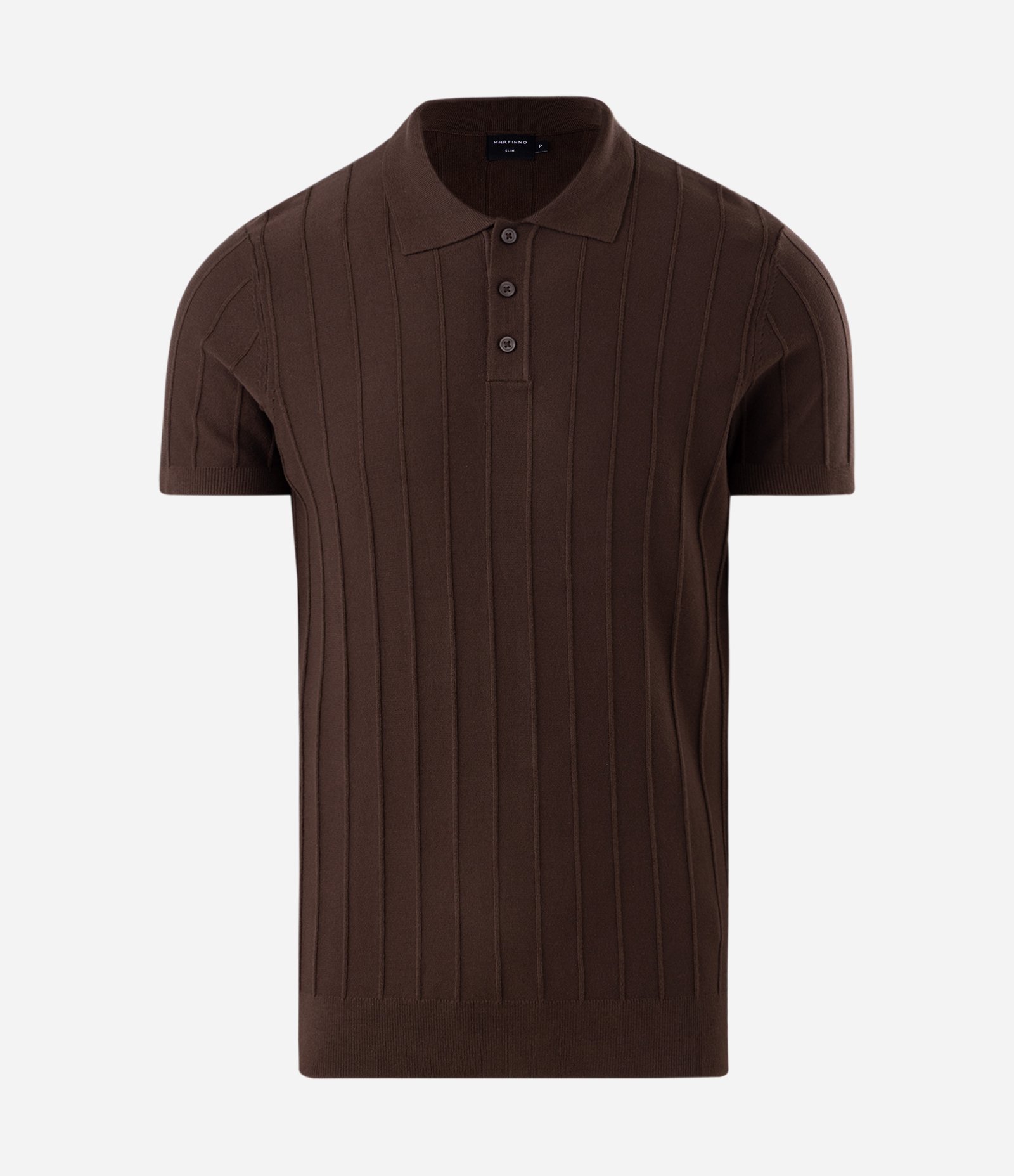 Camisa Polo em Tricô com Textura Vertical Marrom Escuro 5