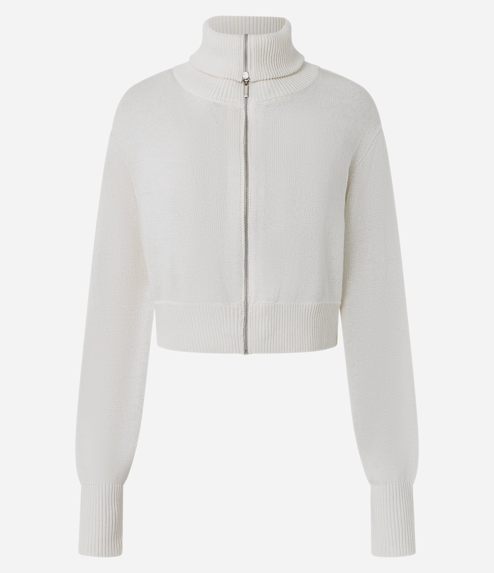 Jaqueta Cropped em Tricô com Zíper Contínuo Branco 5