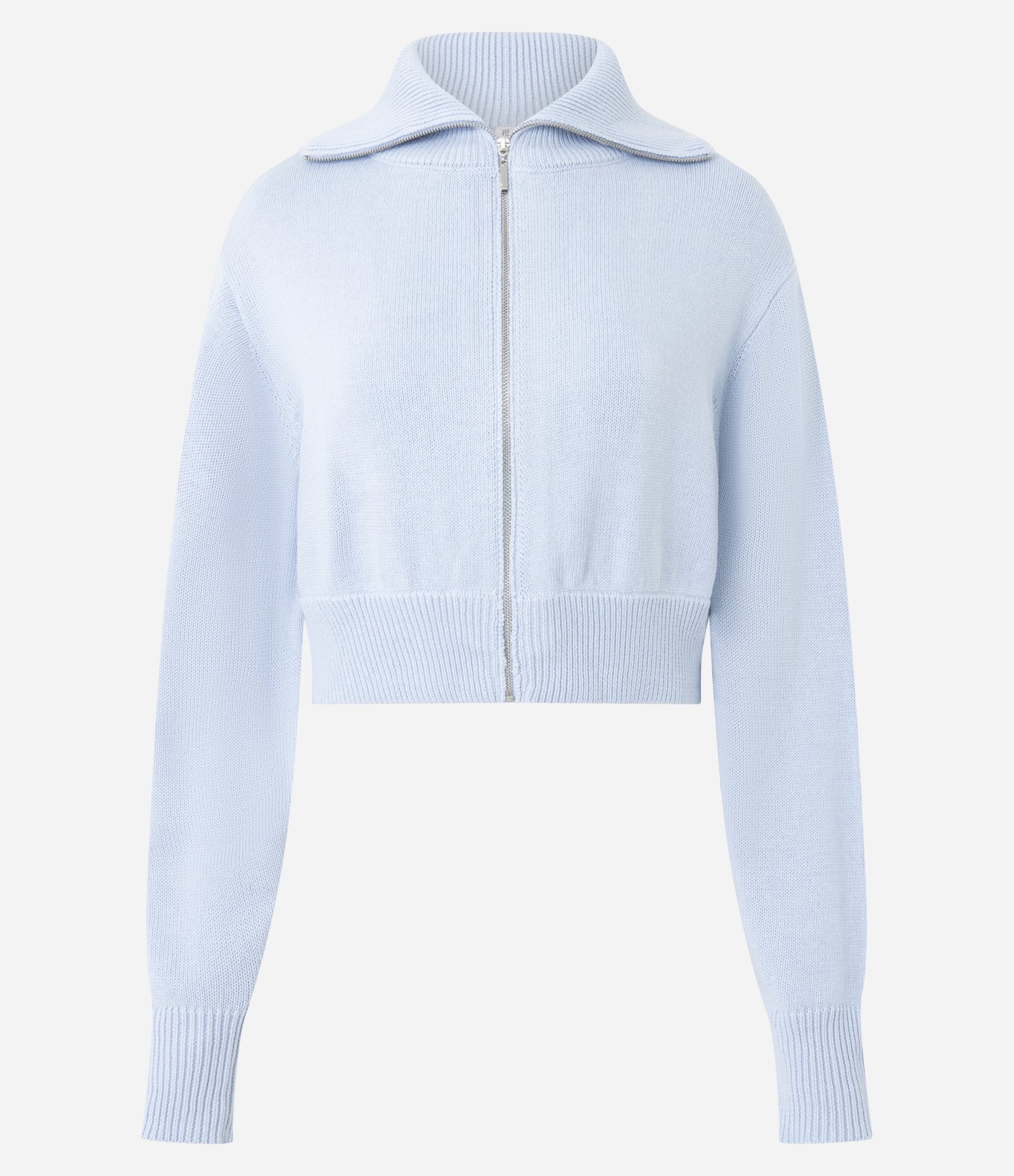 Jaqueta Cropped em Tricô com Zíper Contínuo Azul 5