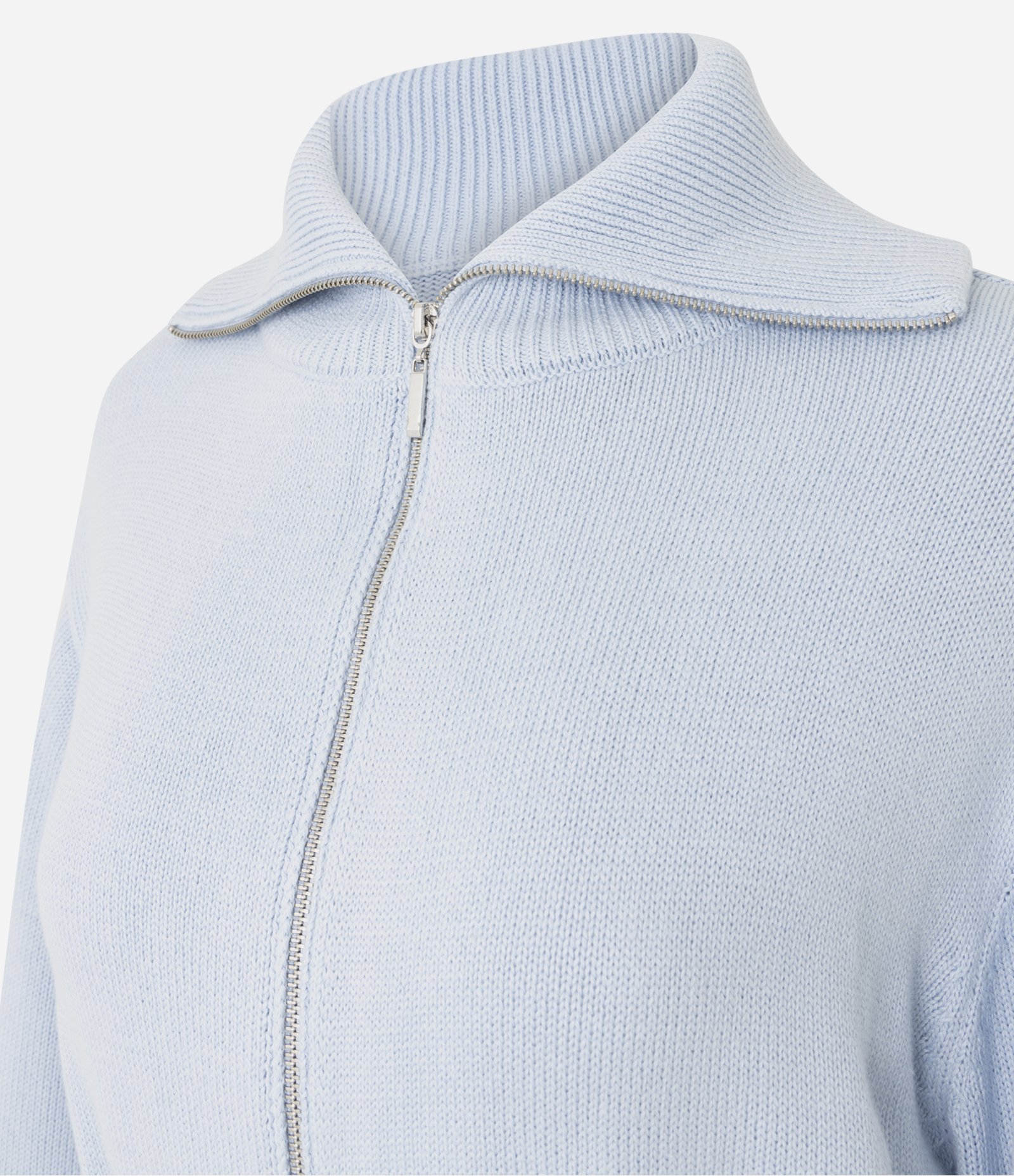 Jaqueta Cropped em Tricô com Zíper Contínuo Azul 6