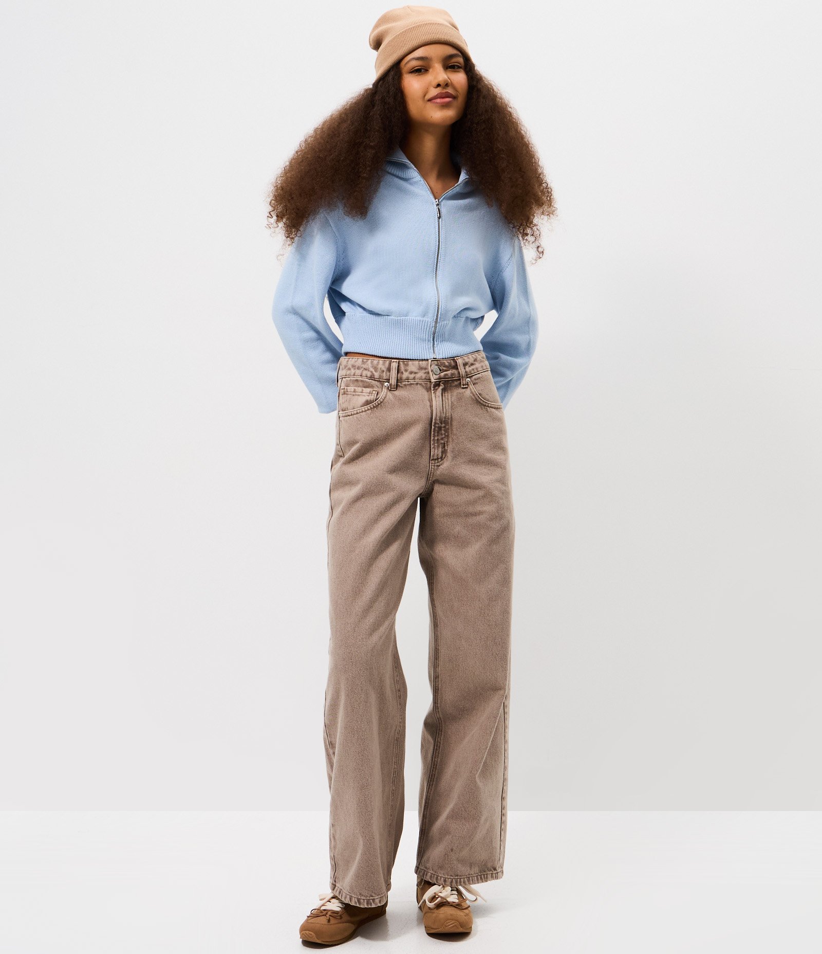 Jaqueta Cropped em Tricô com Zíper Contínuo Azul 2
