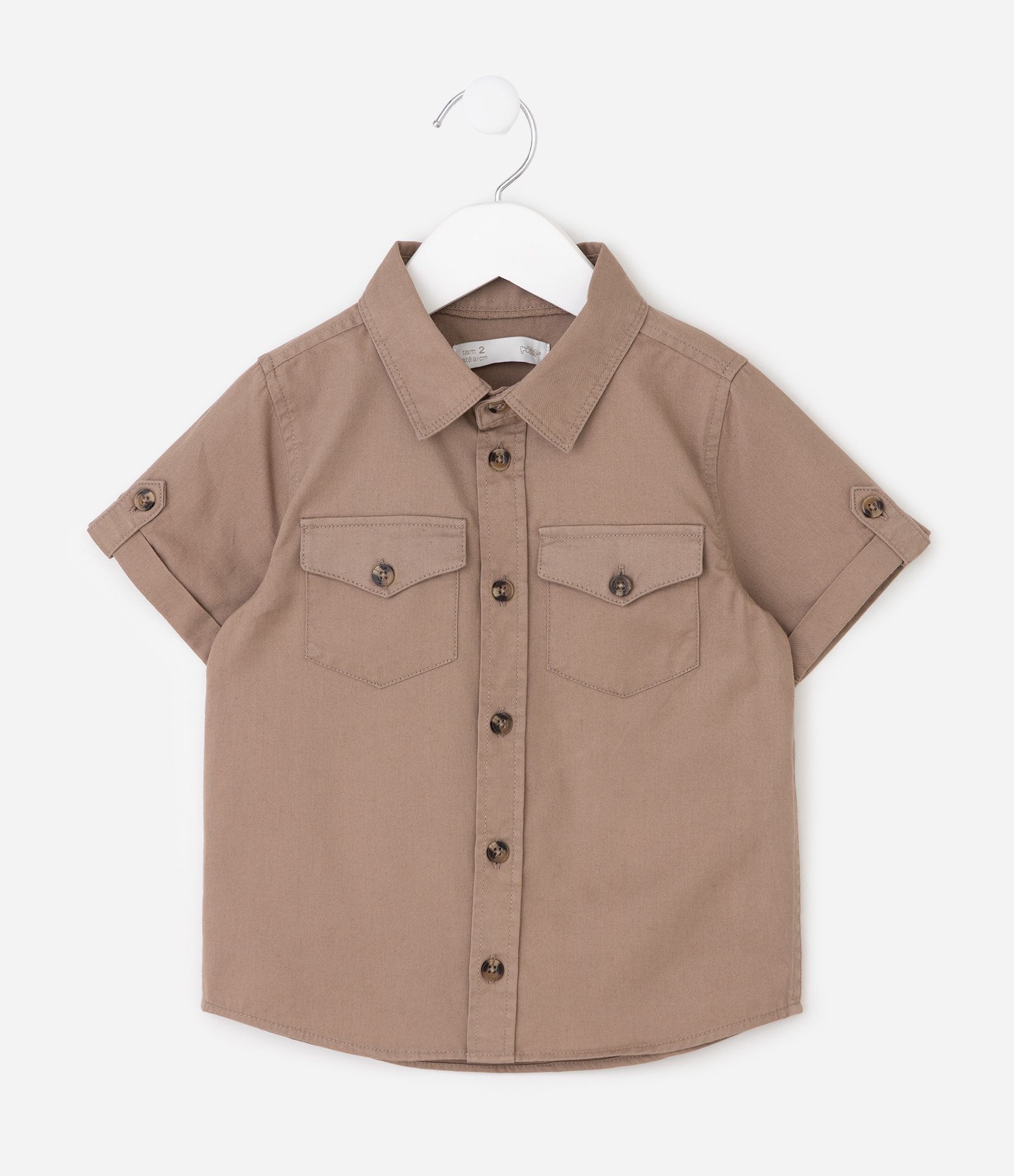 Camisa Infantil em Sarja com Bolsos Frontais – Tam 1 a 6 Anos Bege 2