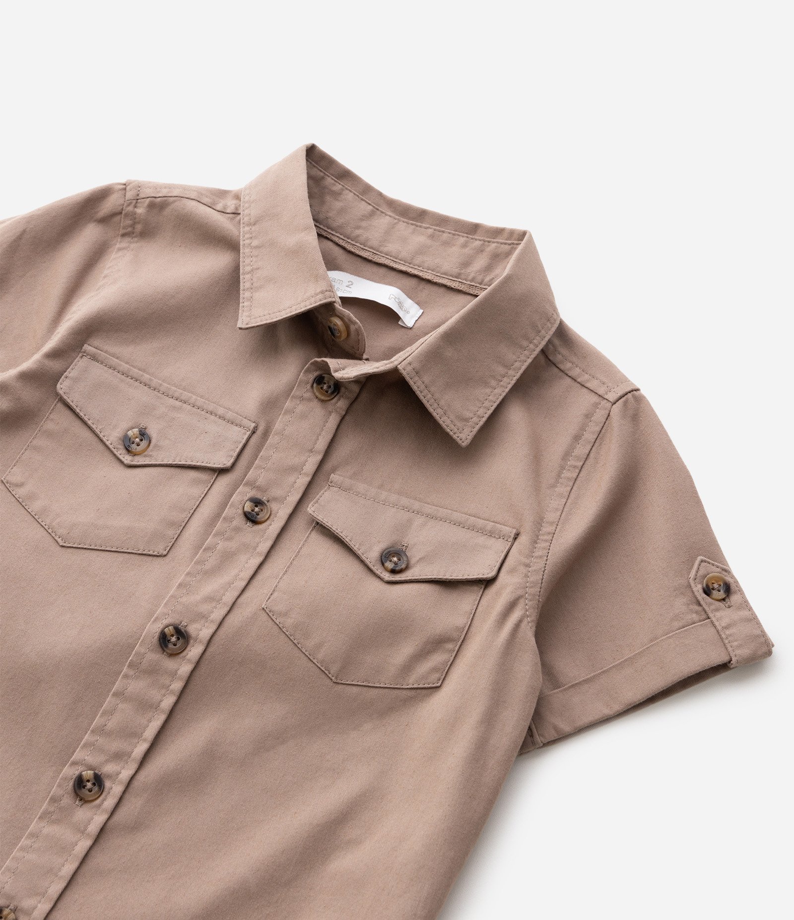 Camisa Infantil em Sarja com Bolsos Frontais – Tam 1 a 6 Anos Bege 5