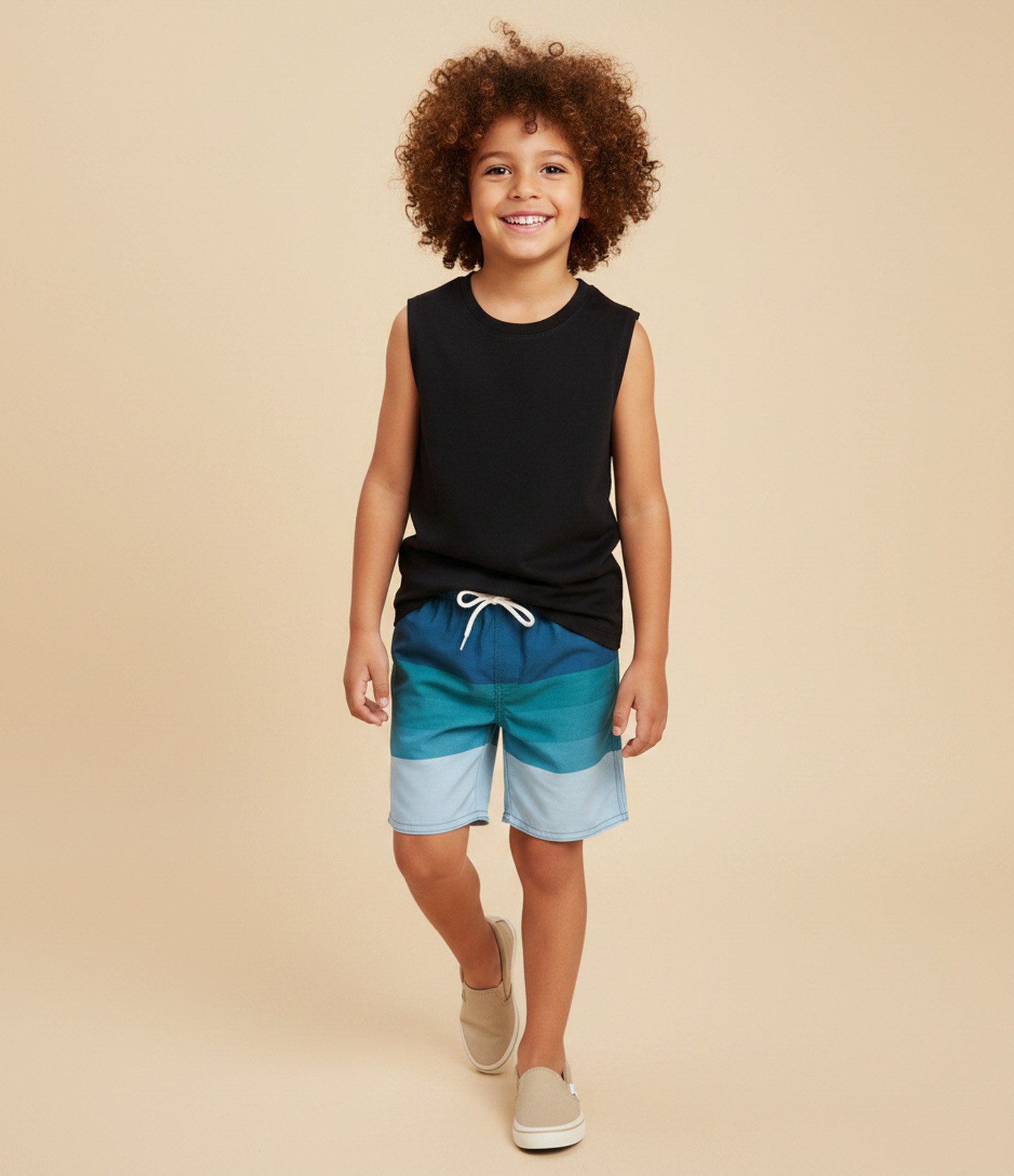 Bermuda Infantil Listras em Blocos – Tam 5 a 14 Anos Azul 1