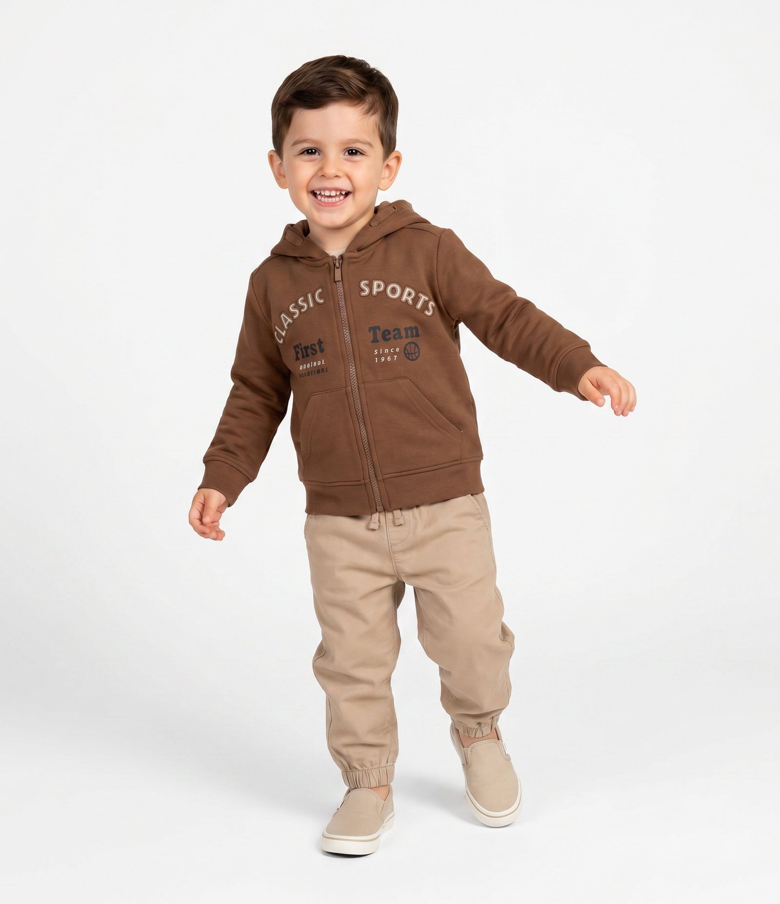 Casaco Infantil com Capuz e Zíper com Lettering Embossed - Tam 1 a 6 Anos Marrom 1