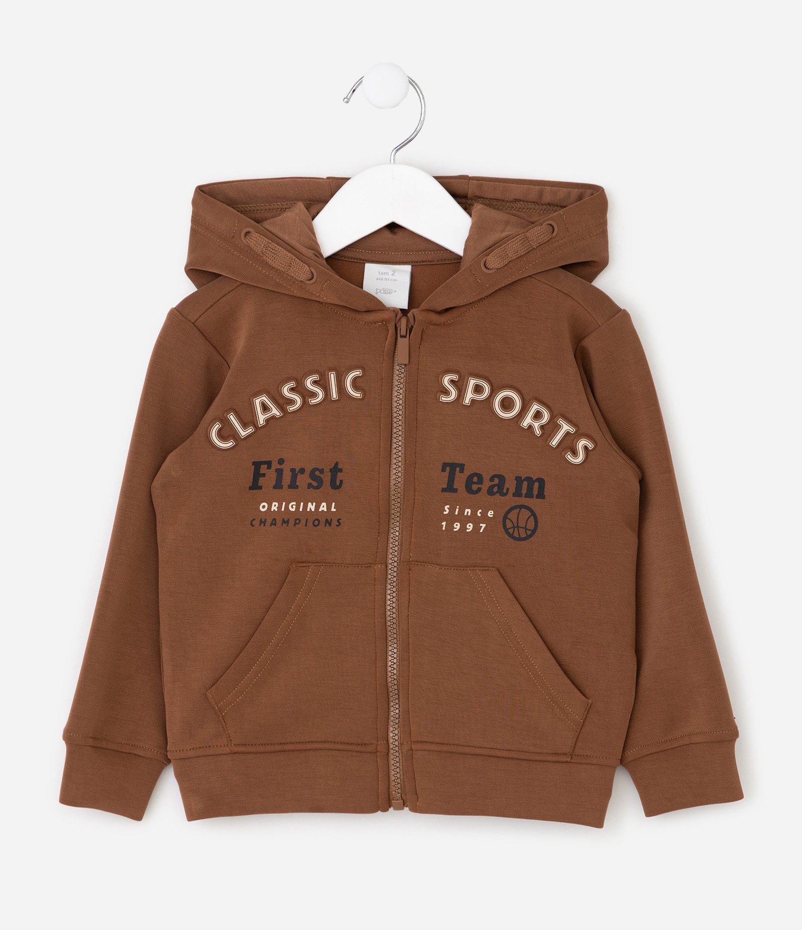 Casaco Infantil com Capuz e Zíper com Lettering Embossed - Tam 1 a 6 Anos Marrom 2