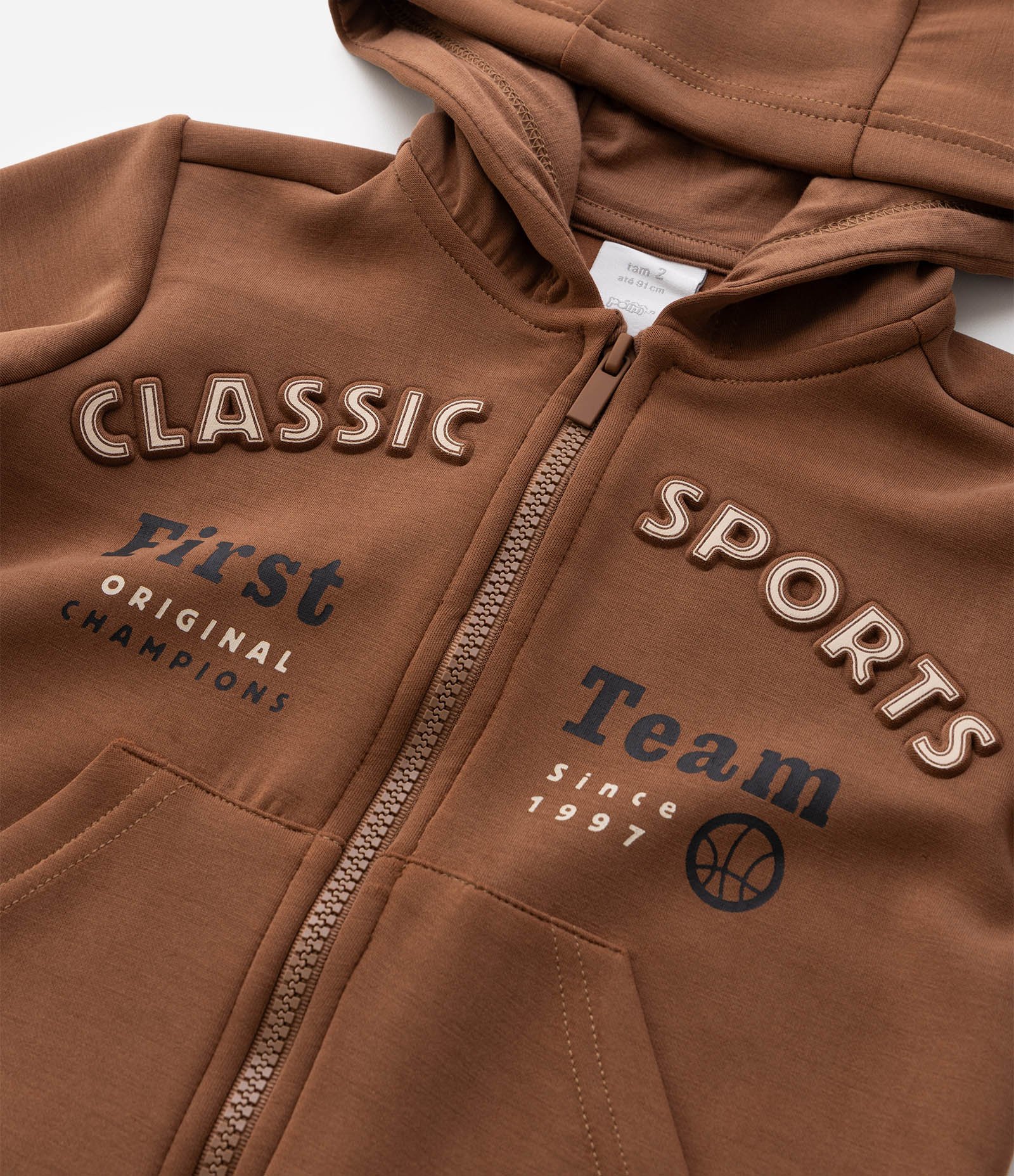 Casaco Infantil com Capuz e Zíper com Lettering Embossed - Tam 1 a 6 Anos Marrom 5
