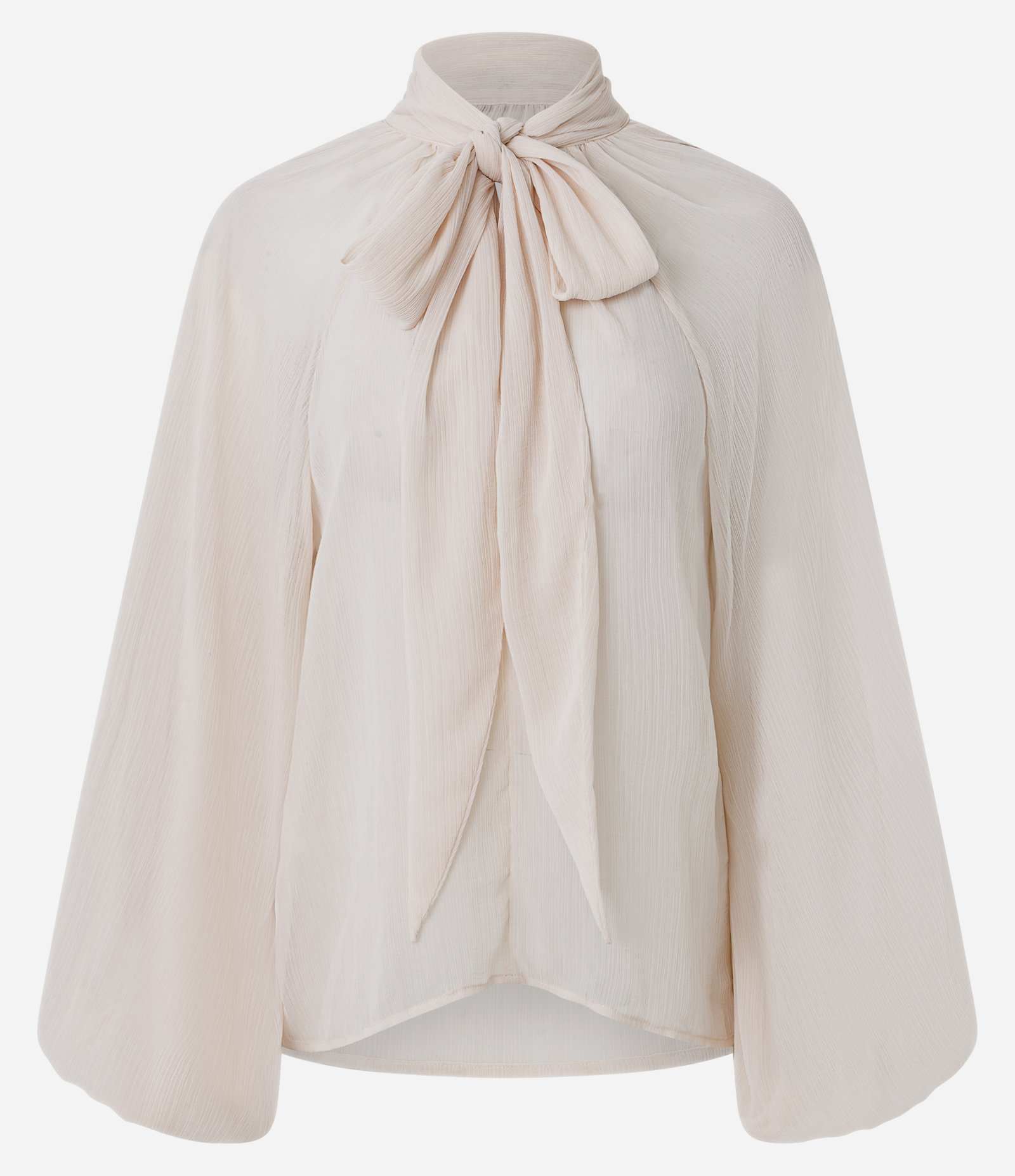 Blusa Ampla em Chiffon com Gola Laço Bege 1