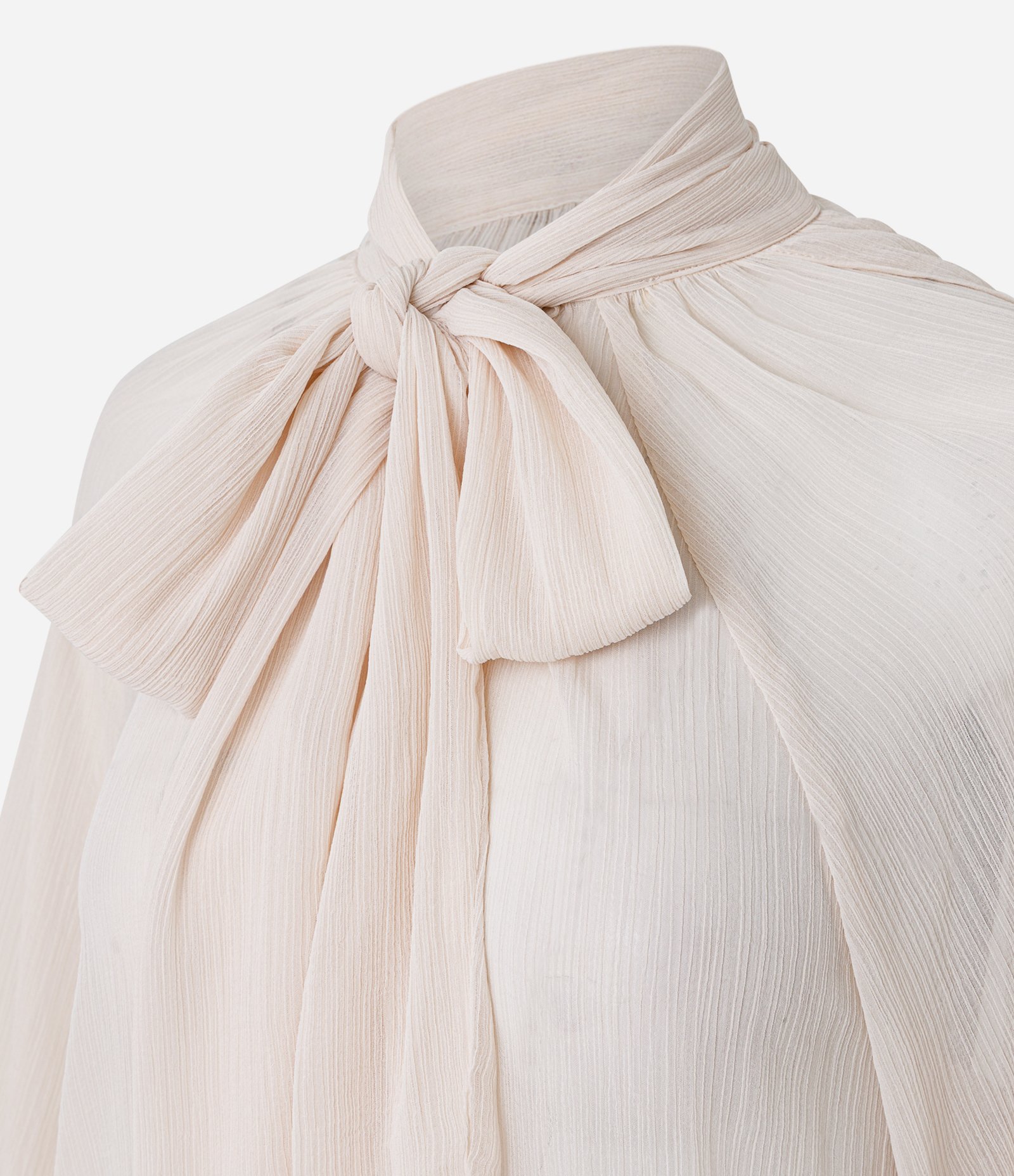 Blusa Ampla em Chiffon com Gola Laço Bege 2