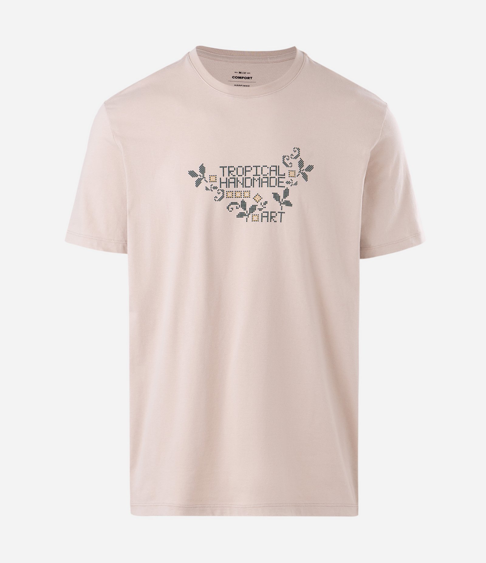 Camiseta Manga Curta em Algodão com Lettering Tropical Handmade Cinza 5