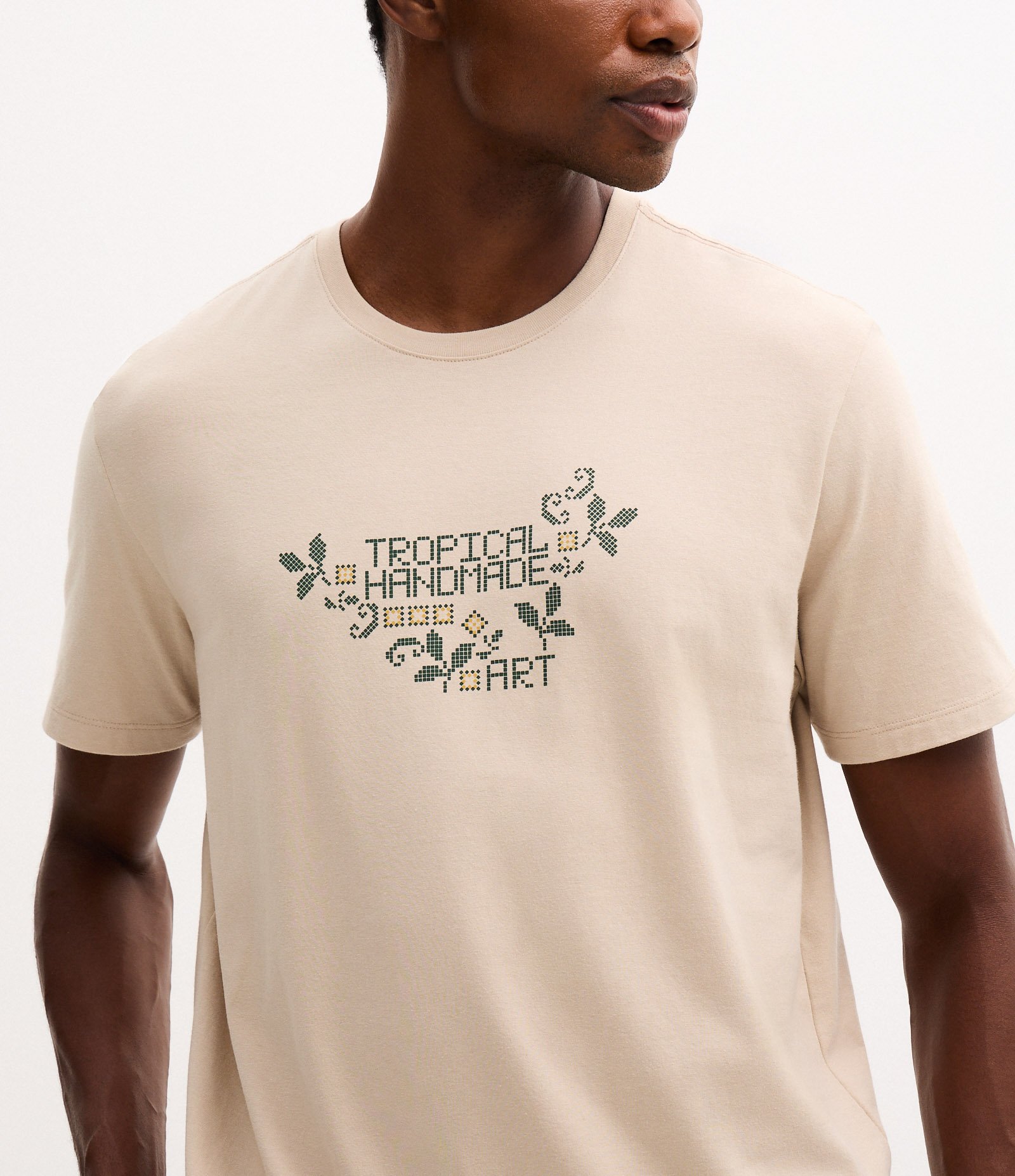 Camiseta Manga Curta em Algodão com Lettering Tropical Handmade Cinza 3