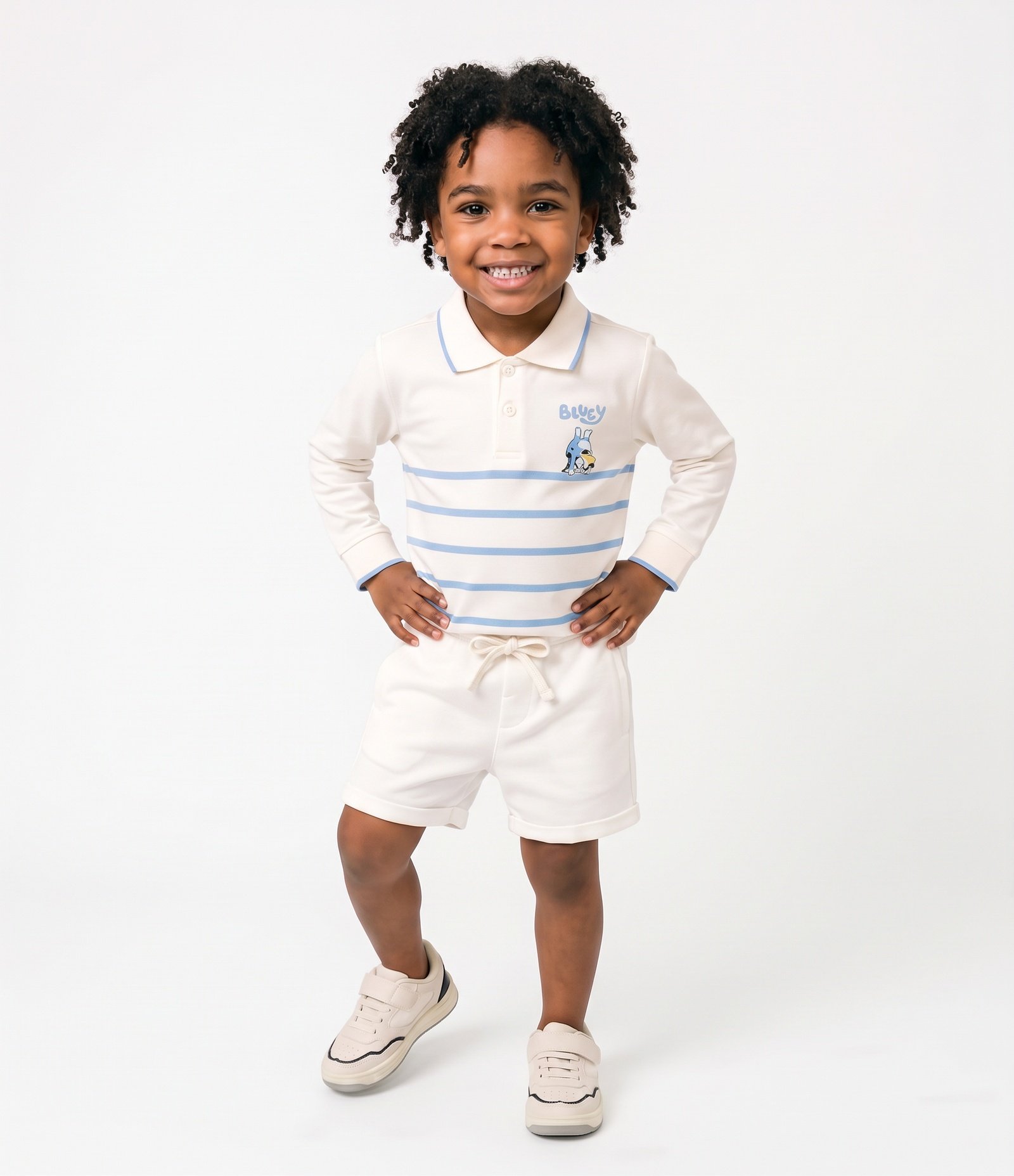 Polo Infantil Listrada com Estampa Bluey – Tam 2 a 6 Anos Branco/Azul 1