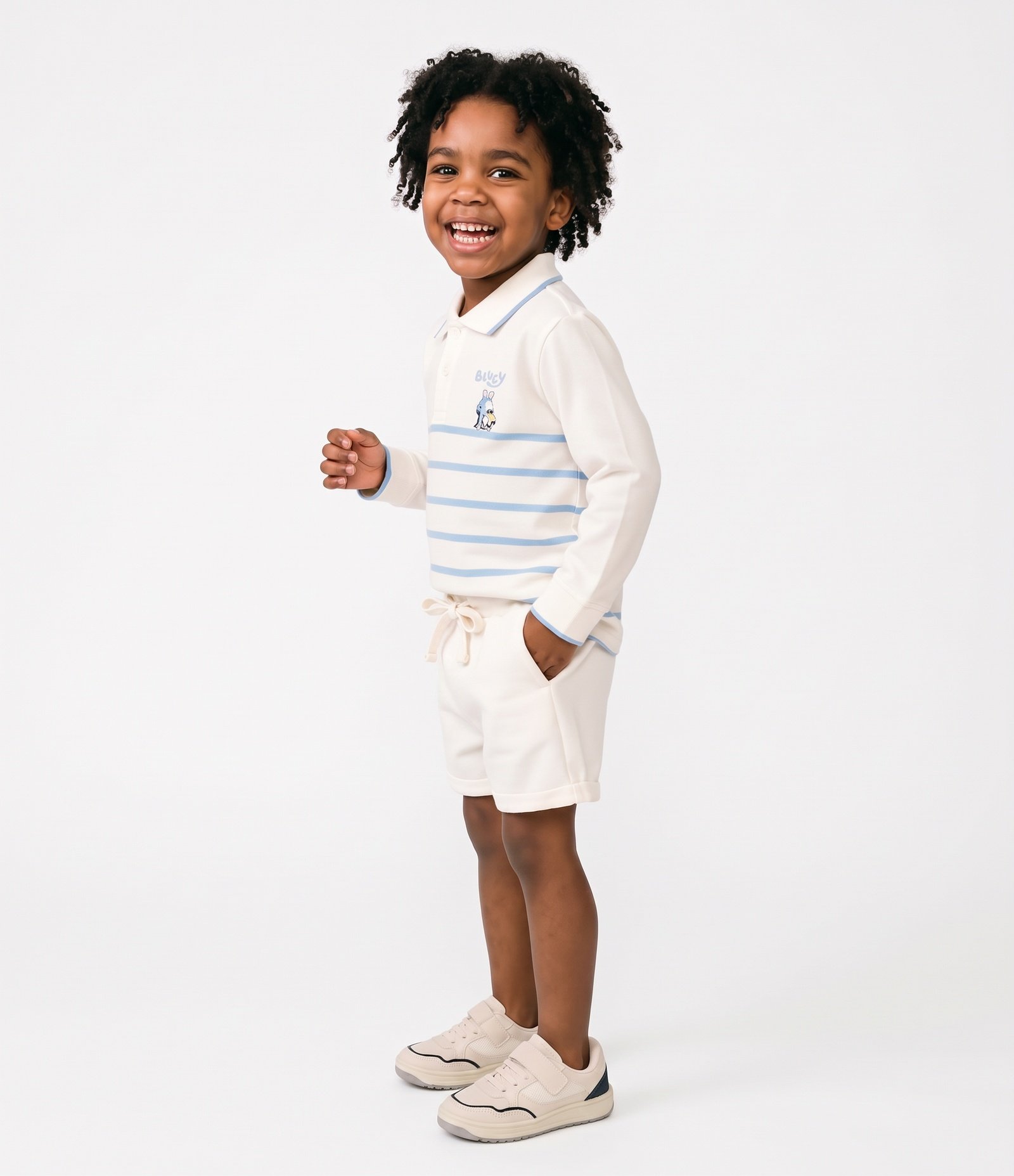 Polo Infantil Listrada com Estampa Bluey – Tam 2 a 6 Anos Branco/Azul 2
