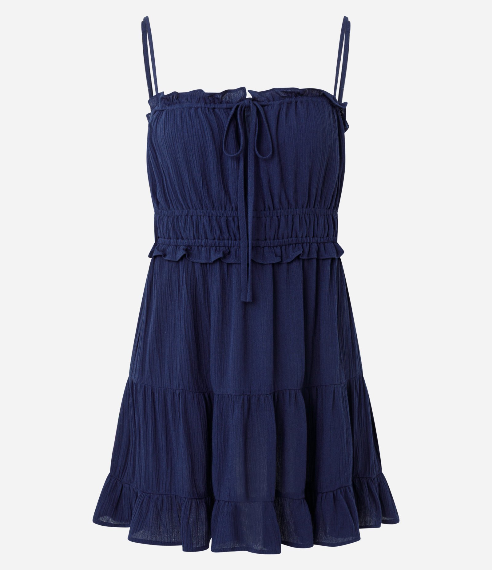 Vestido Curto em Viscose com Alças Finas e Amarração no Busto Azul 1